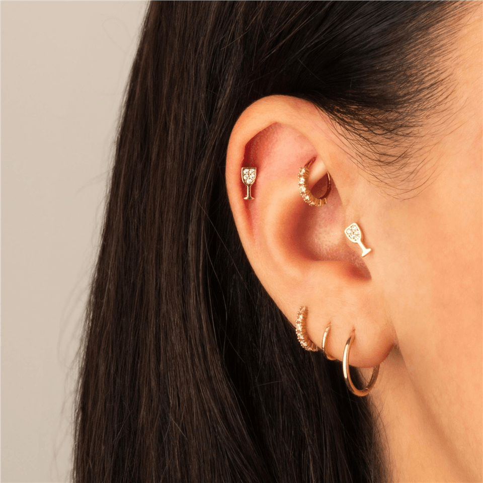 14 Ayar Altın Taşlı Kadeh Minimal Tragus Piercing - Dianora Piercing Jewelry