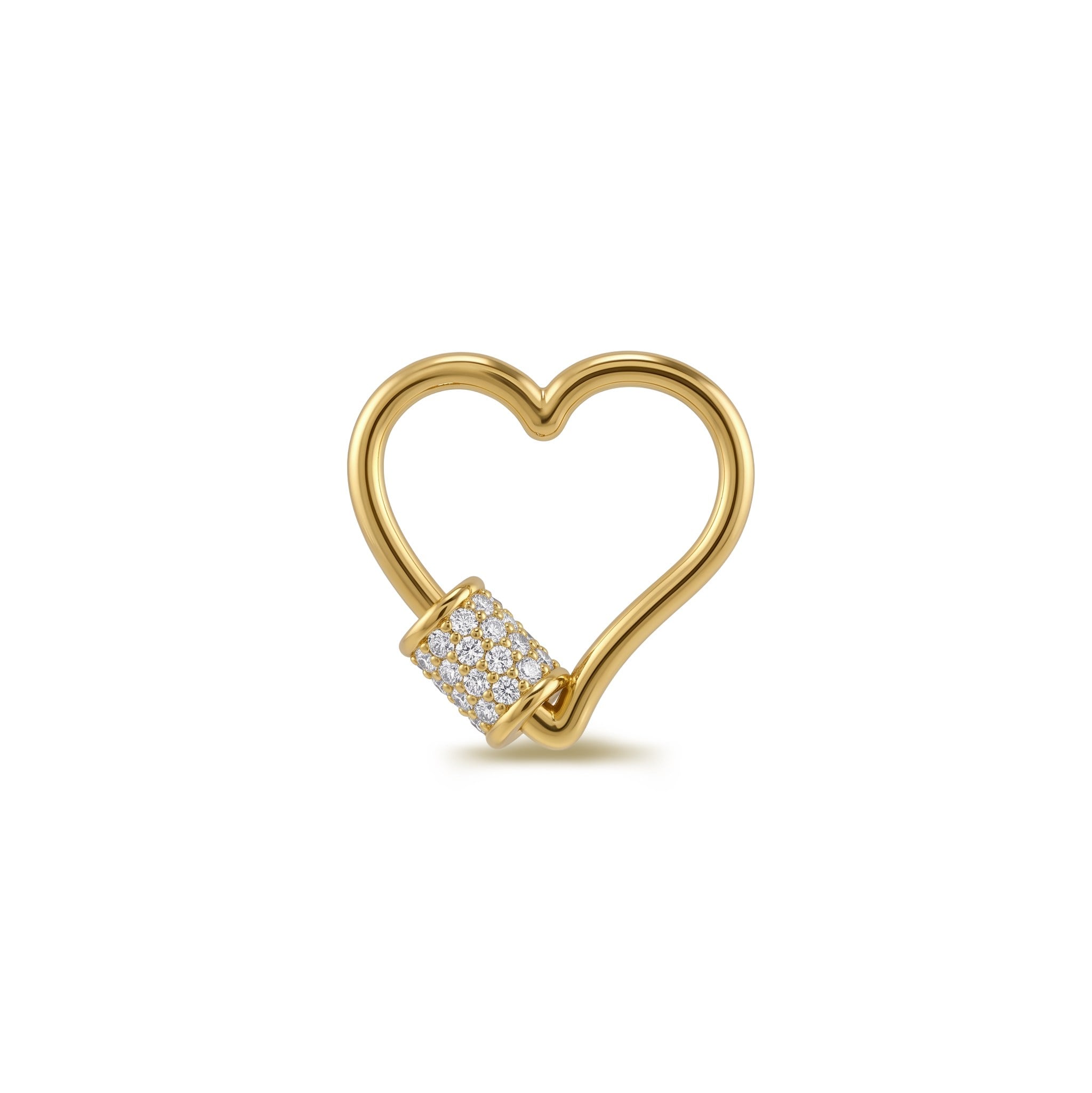 14 Ayar Altın Taşlı Kalp Charm Kilidi Carabiner - Dianora Piercing Jewelry