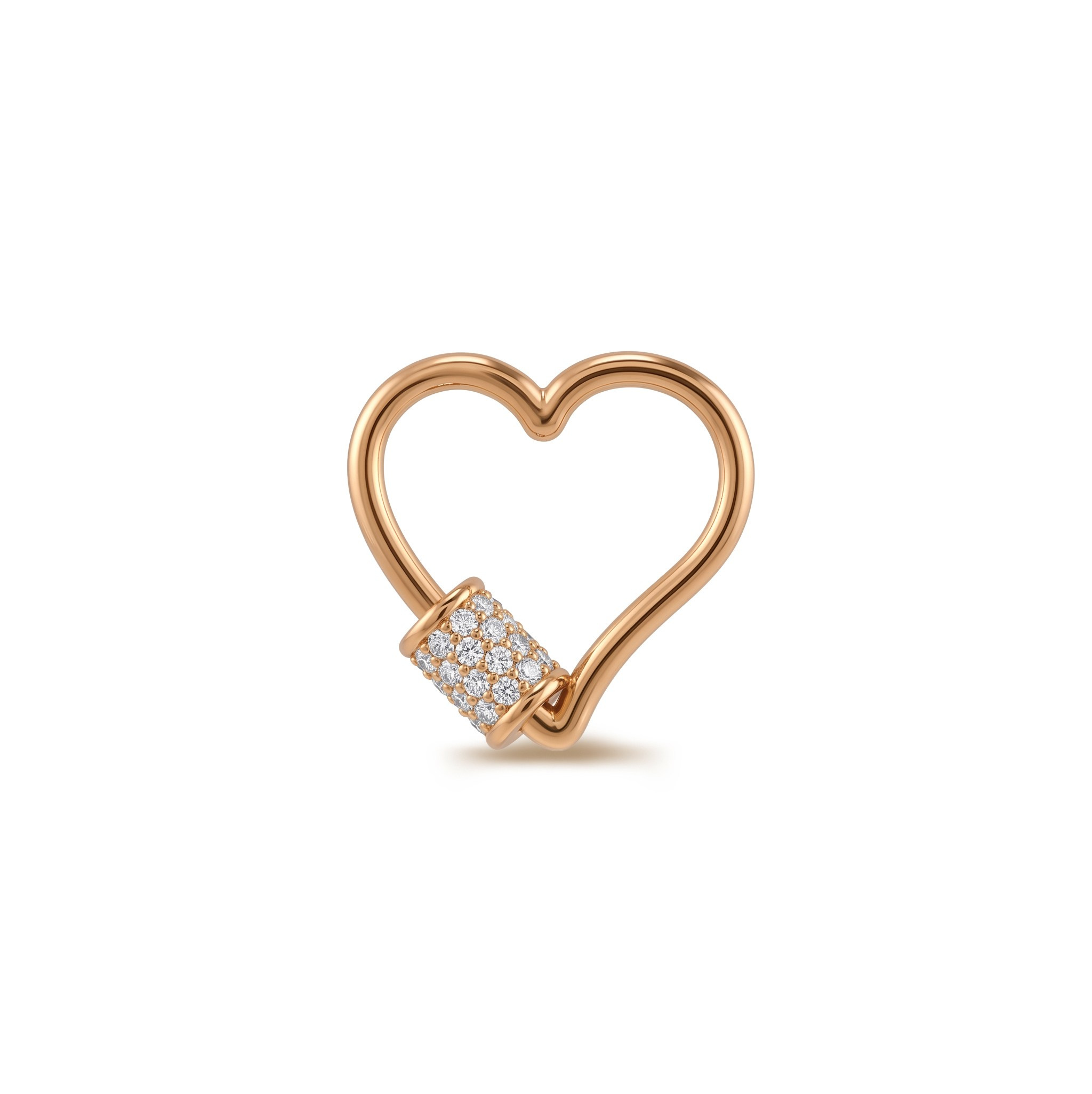 14 Ayar Altın Taşlı Kalp Charm Kilidi Carabiner - Dianora Piercing Jewelry