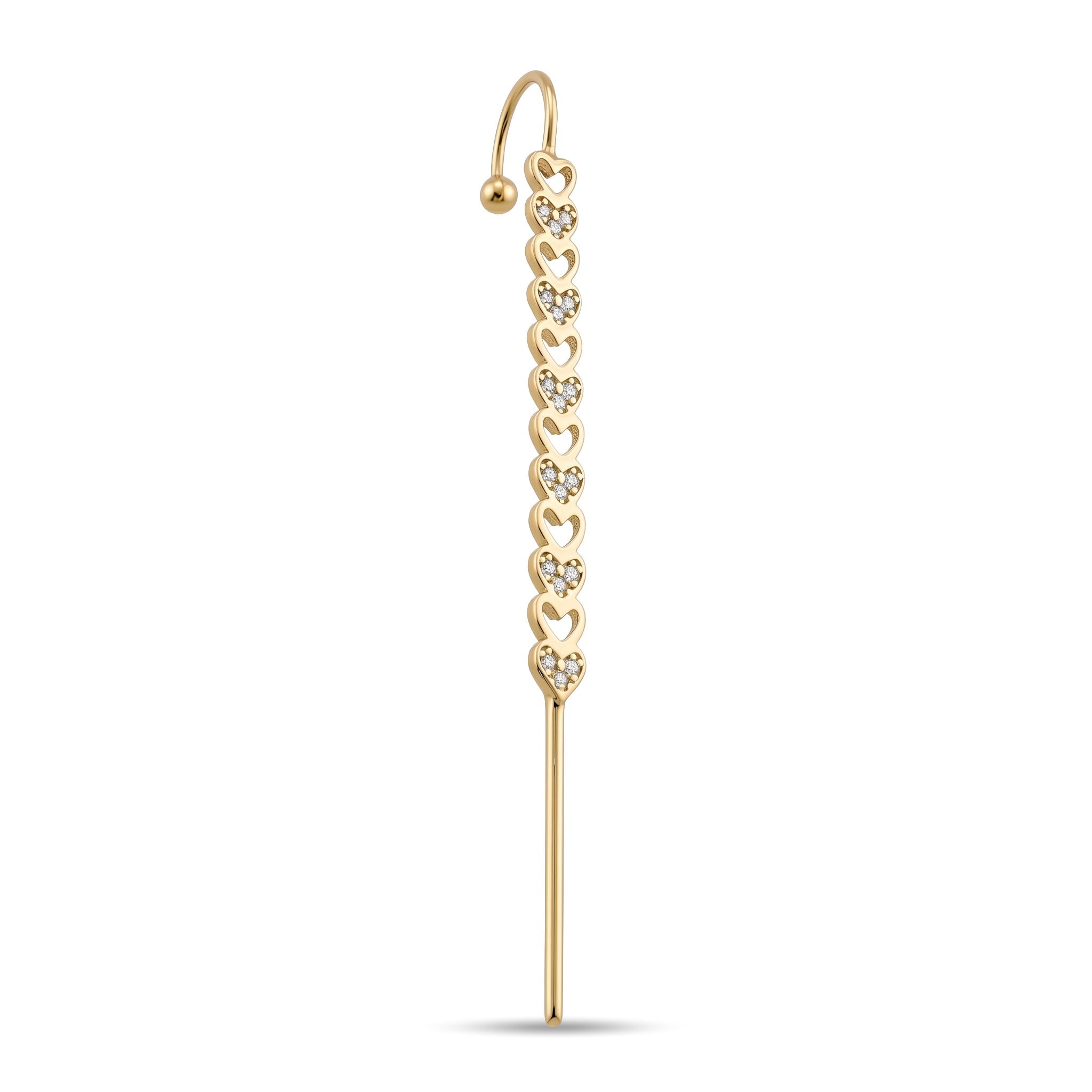 14 Ayar Altın Taşlı Kalp Hook/Baston Küpe - Dianora Piercing Jewelry