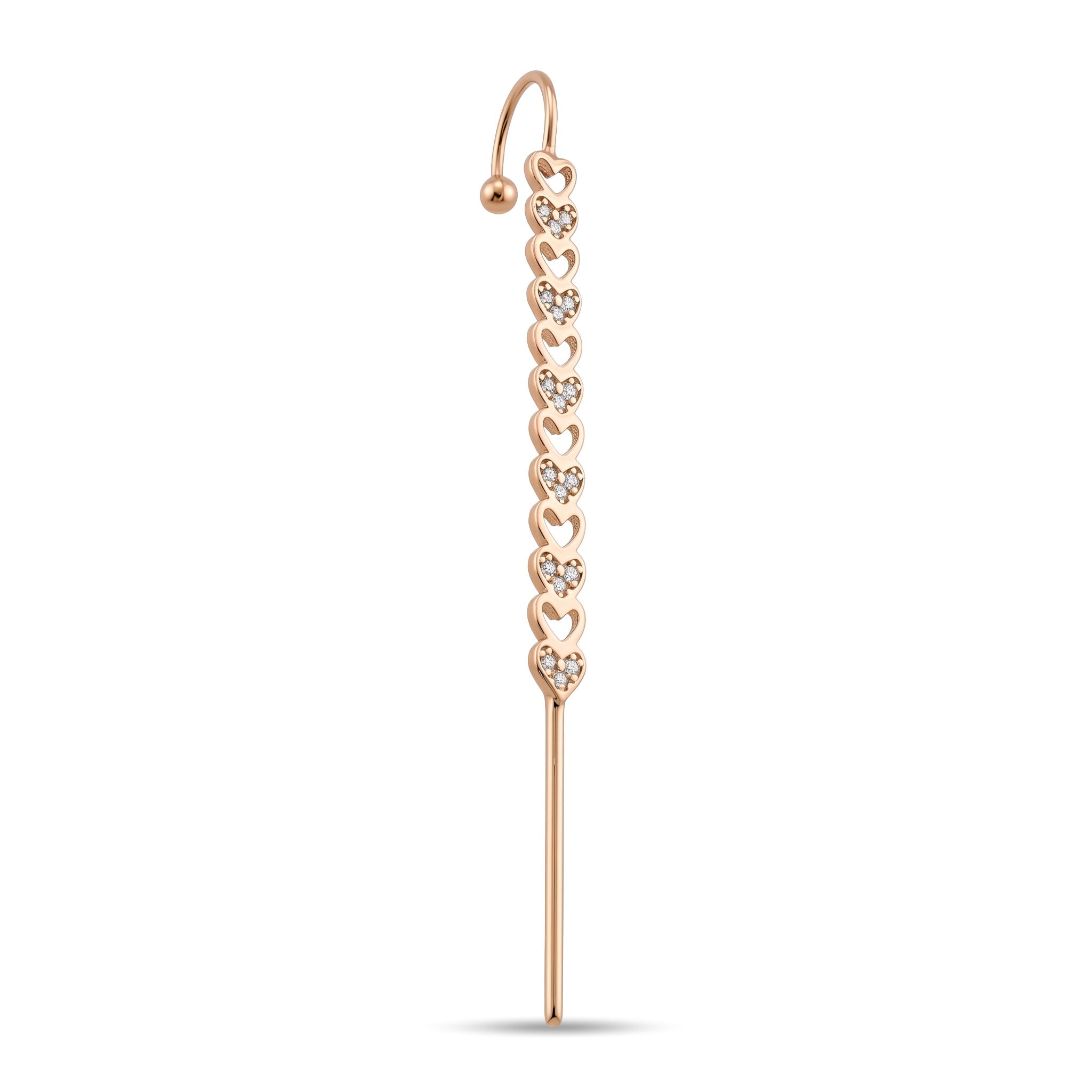 14 Ayar Altın Taşlı Kalp Hook/Baston Küpe - Dianora Piercing Jewelry
