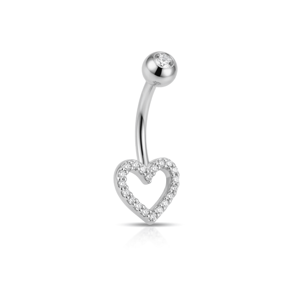 14 Ayar Altın Taşlı Kalp Motifli Göbek Piercing  - Dianora Piercing Jewelry