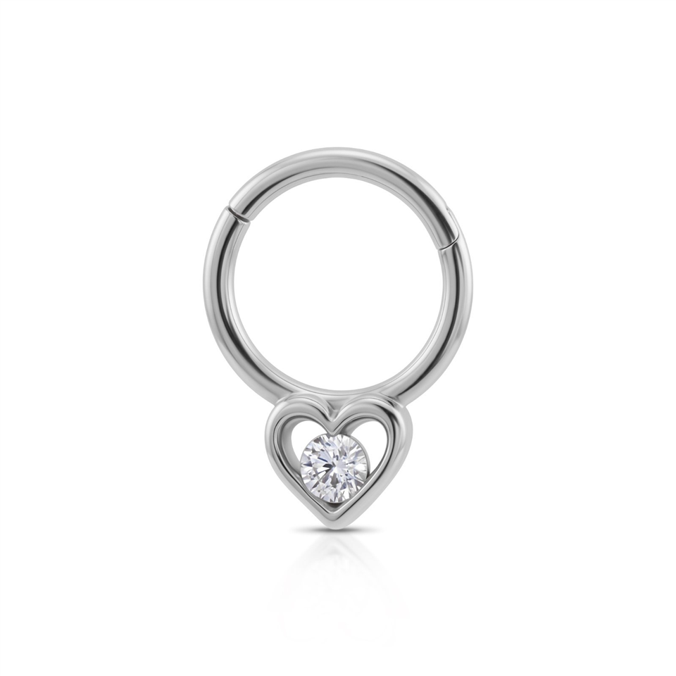 14 Ayar Altın Taşlı Kalp Motifli Halka Piercing - Dianora Piercing Jewelry