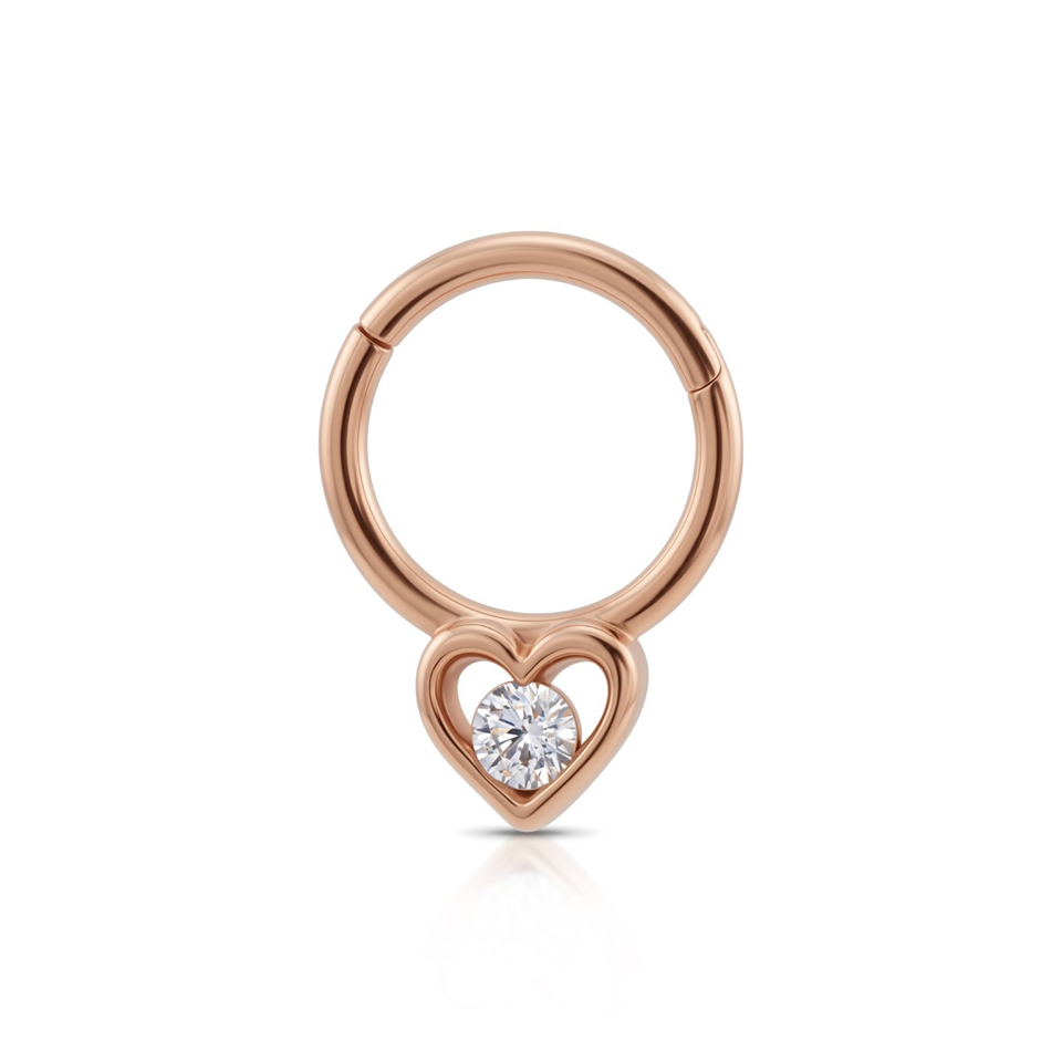 14 Ayar Altın Taşlı Kalp Motifli Halka Piercing - Dianora Piercing Jewelry