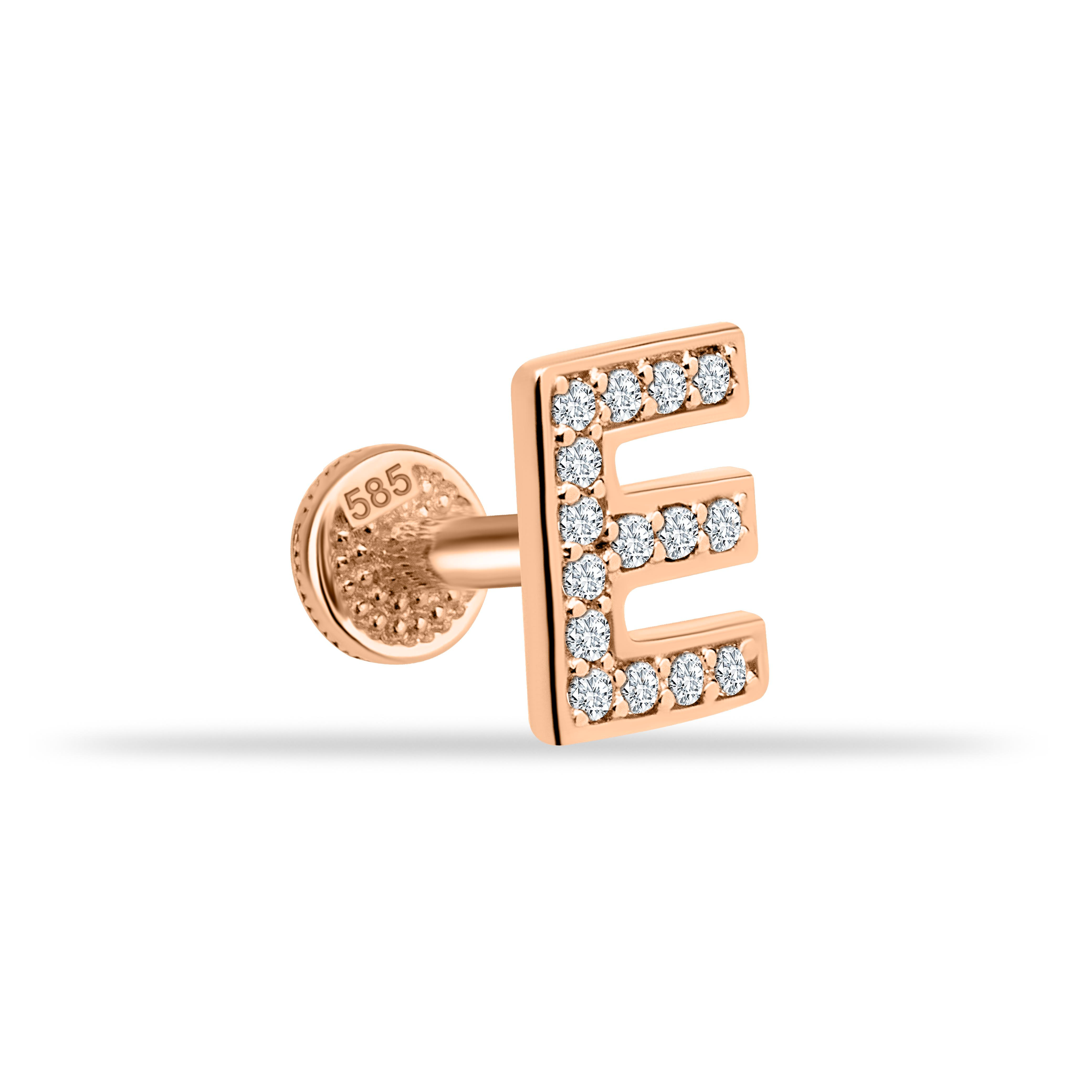 14 Ayar Altın Taşlı Kalp Sallantılı Minimal Tragus Piercing - Dianora Piercing