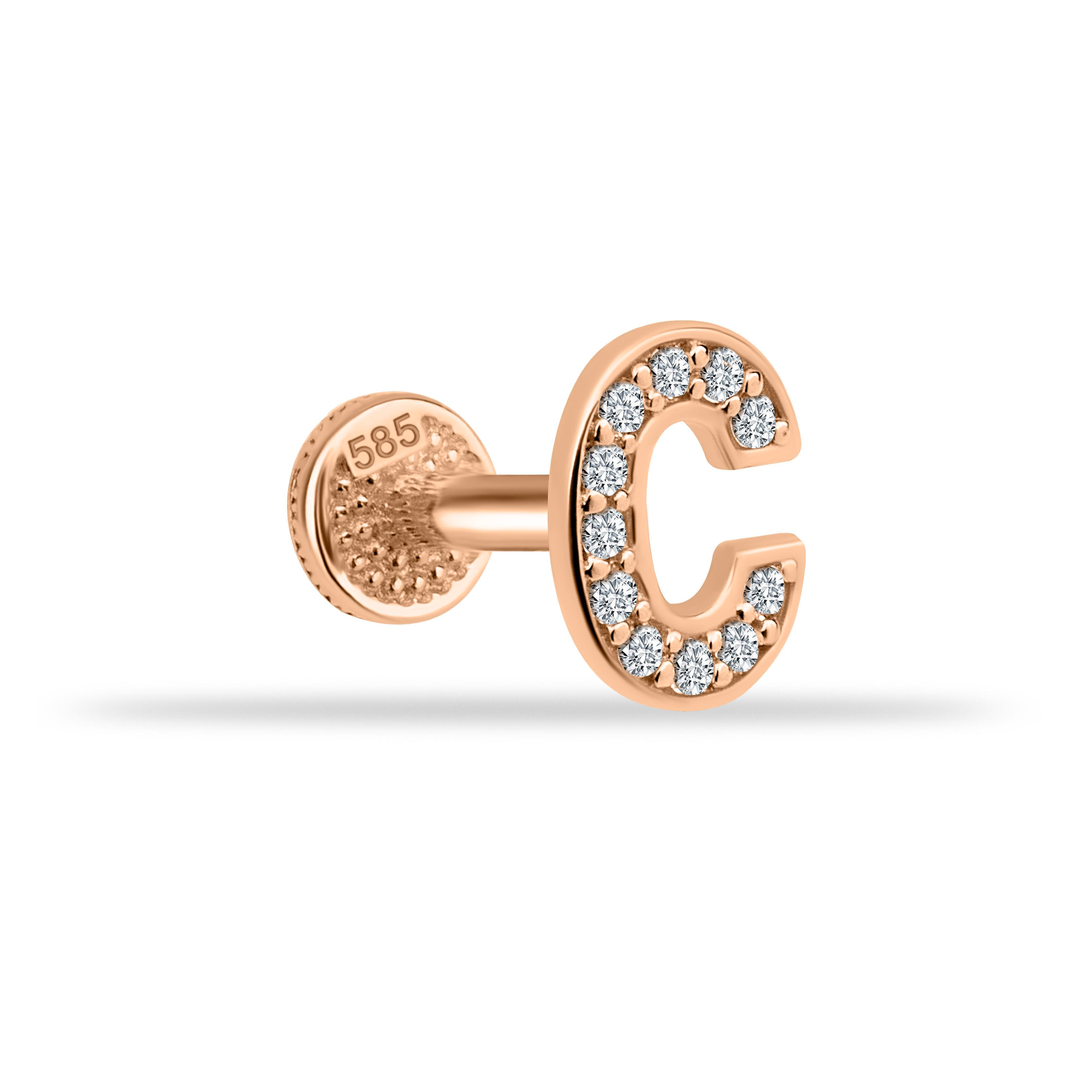 14 Ayar Altın Taşlı Kalp Sallantılı Minimal Tragus Piercing - Dianora Piercing
