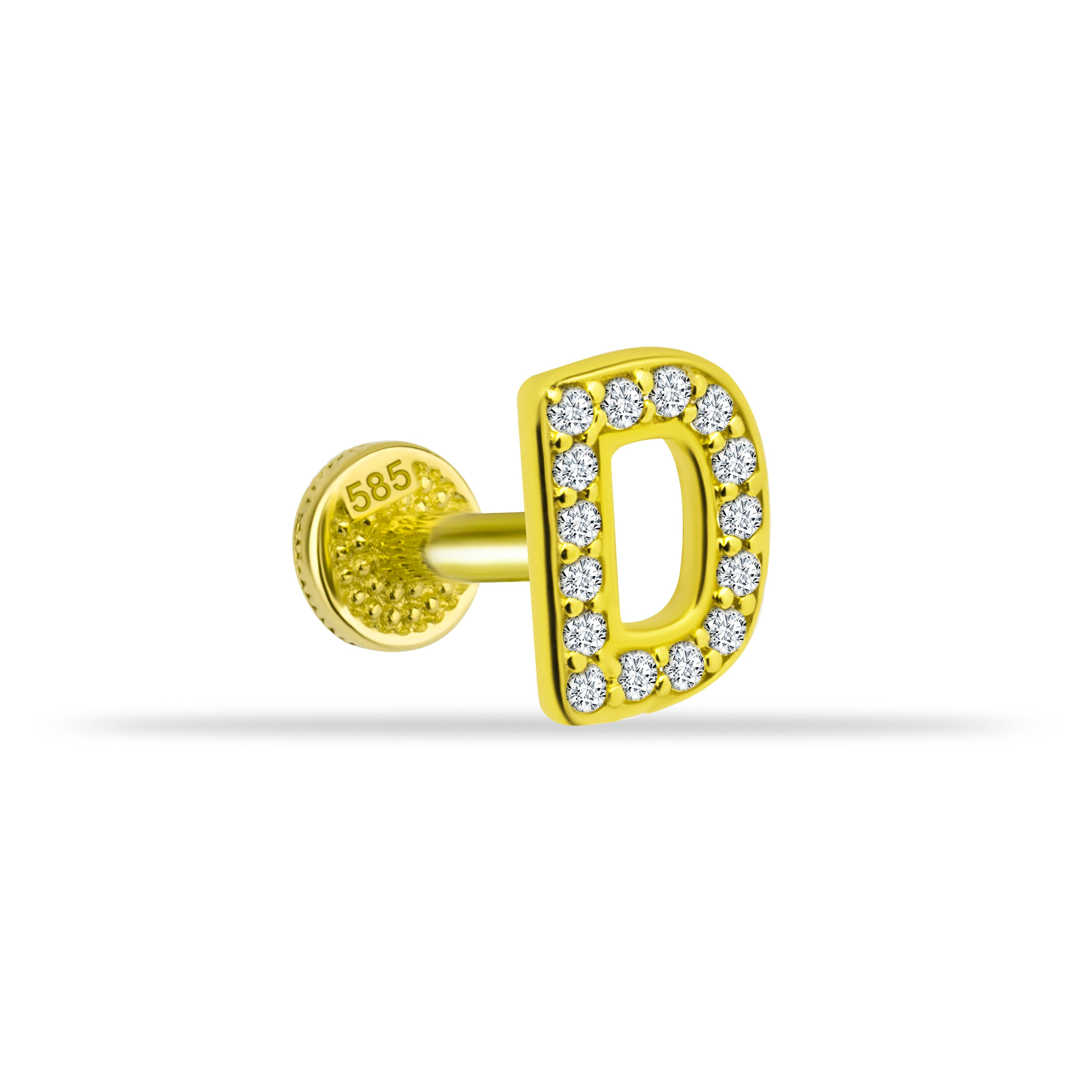 14 Ayar Altın Taşlı Kalp Sallantılı Minimal Tragus Piercing - Dianora Piercing