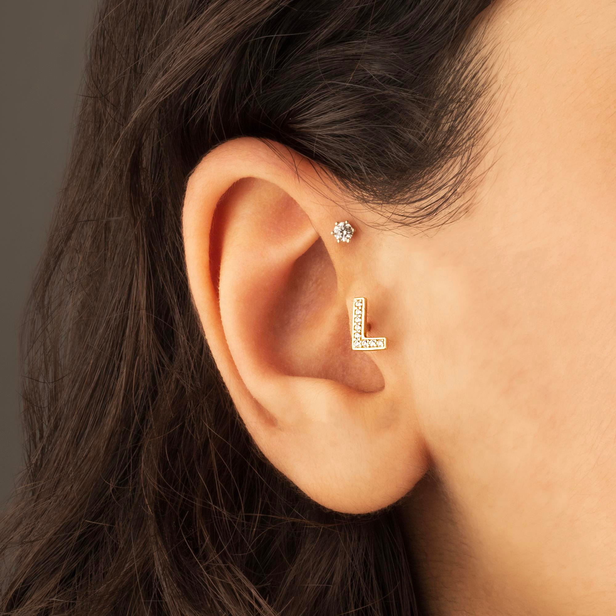 14 Ayar Altın Taşlı Kalp Sallantılı Minimal Tragus Piercing - Dianora Piercing