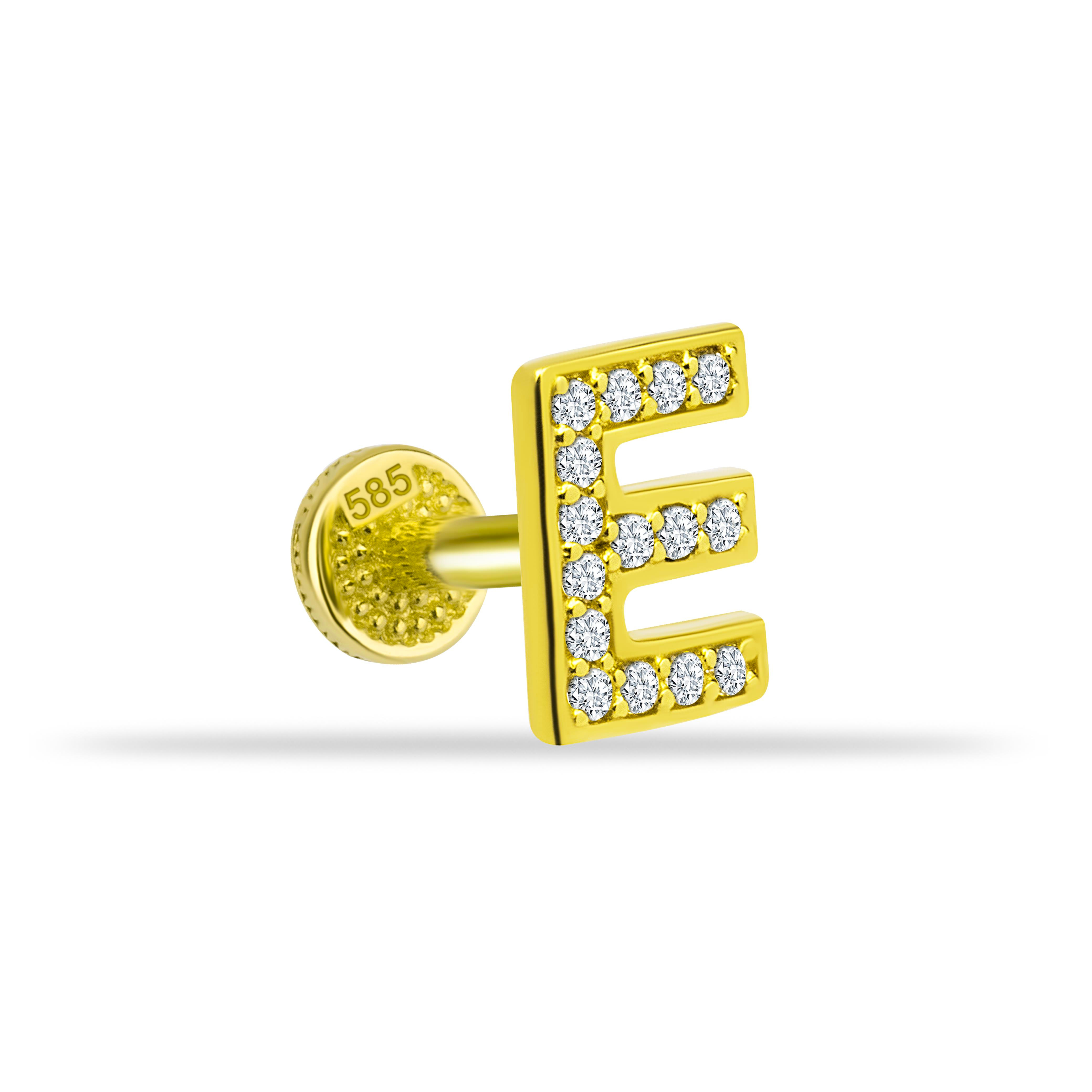 14 Ayar Altın Taşlı Kalp Sallantılı Minimal Tragus Piercing - Dianora Piercing