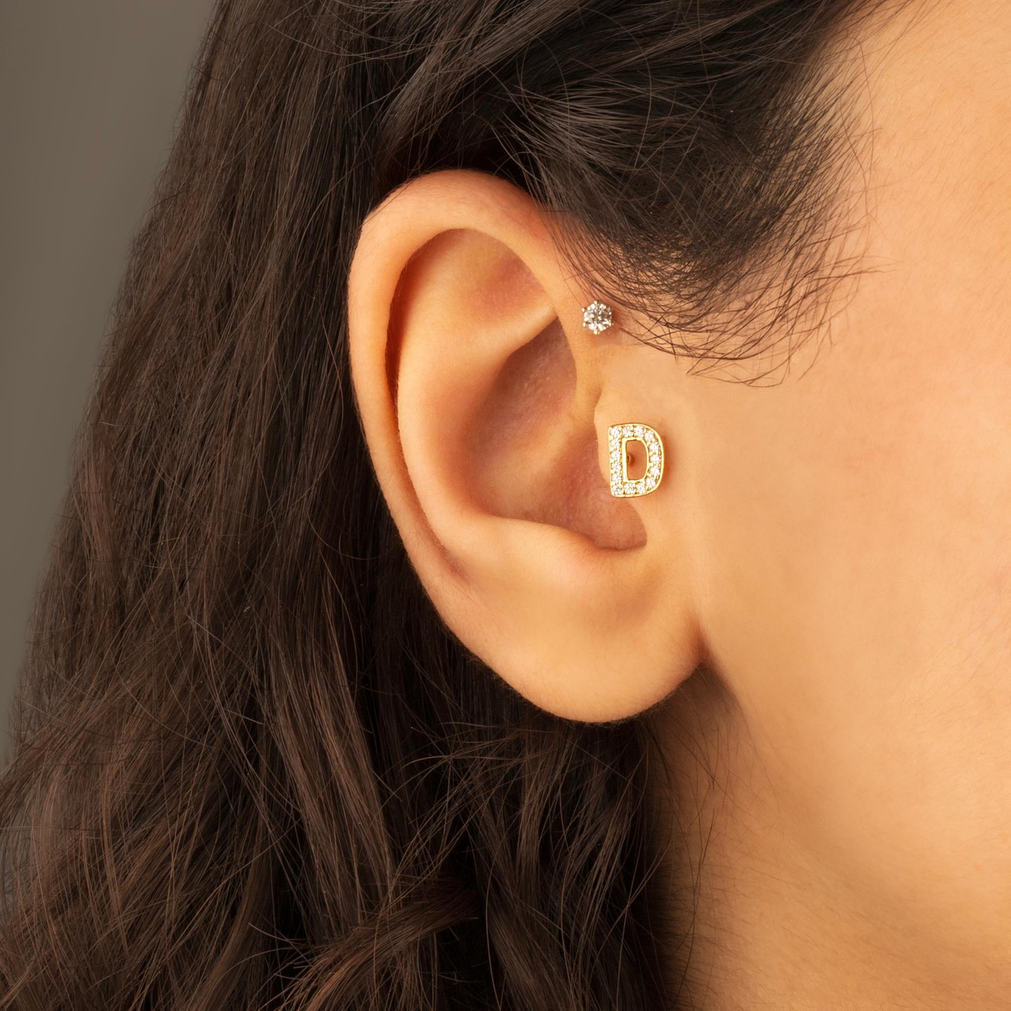 14 Ayar Altın Taşlı Kalp Sallantılı Minimal Tragus Piercing - Dianora Piercing