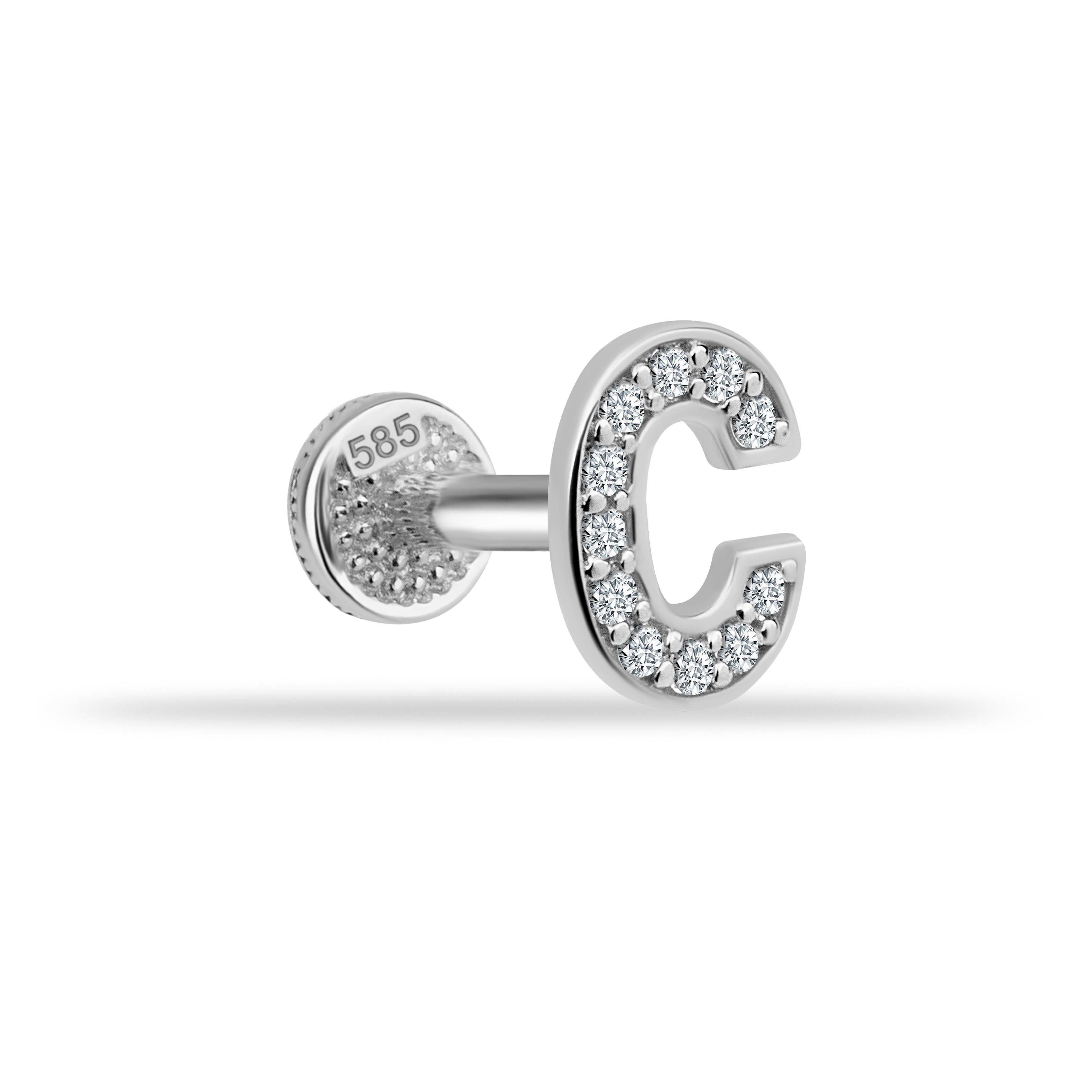 14 Ayar Altın Taşlı Kalp Sallantılı Minimal Tragus Piercing - Dianora Piercing