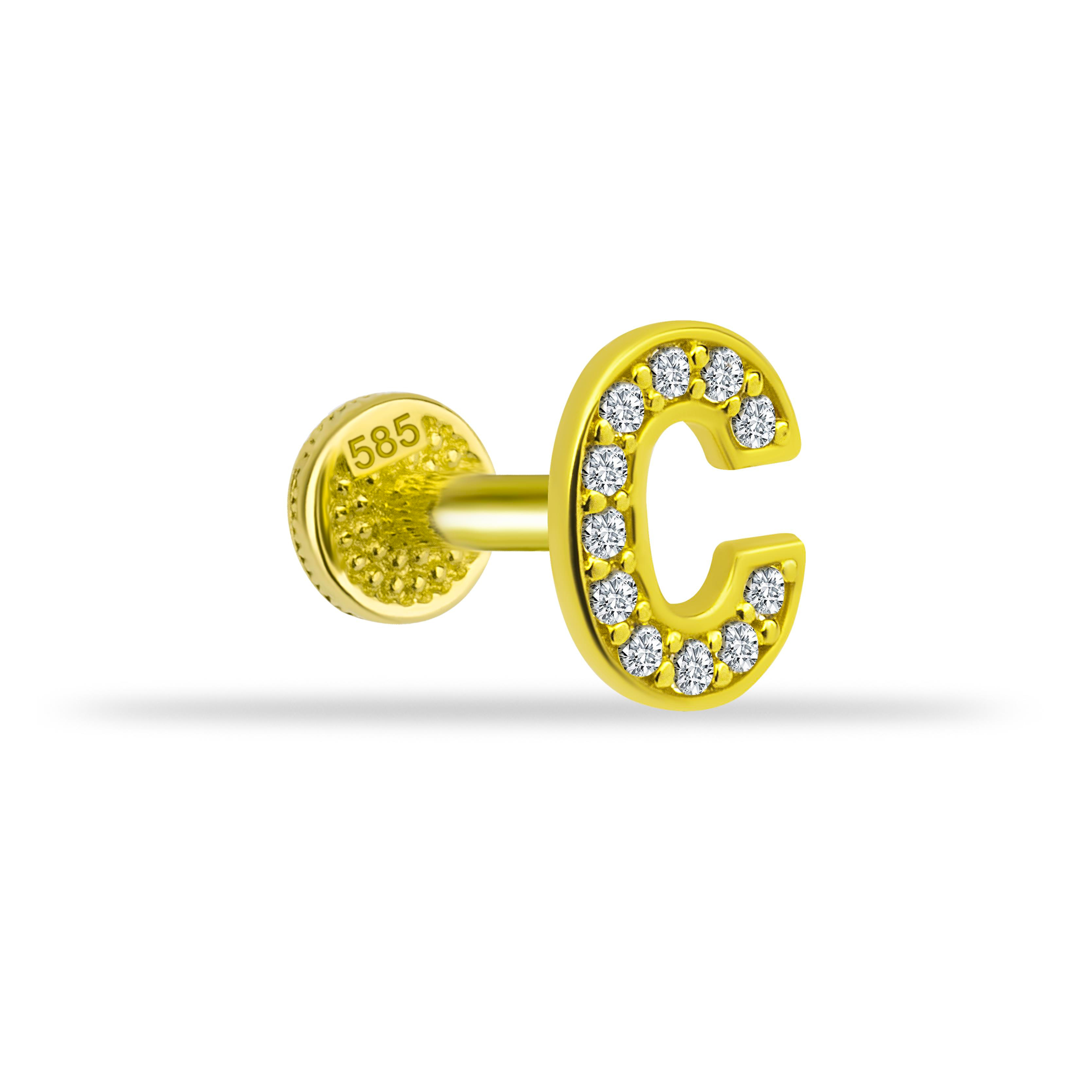 14 Ayar Altın Taşlı Kalp Sallantılı Minimal Tragus Piercing - Dianora Piercing