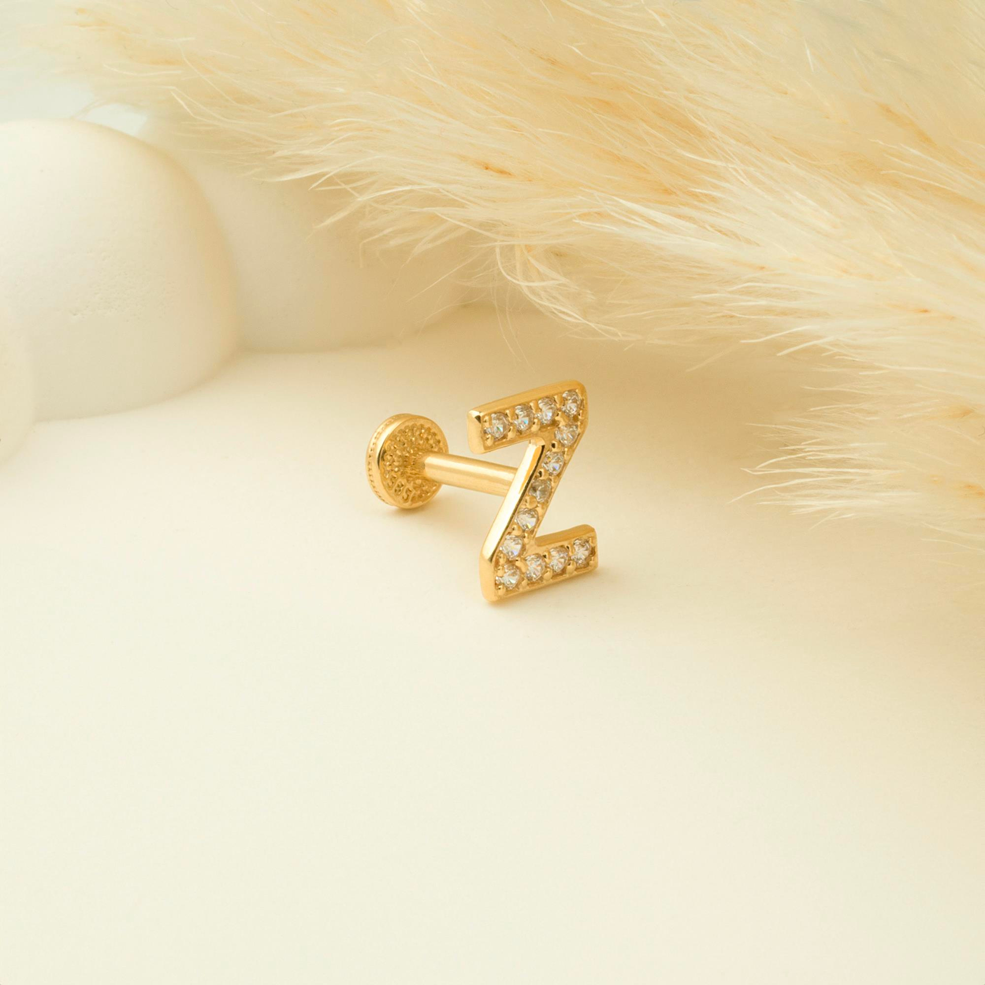14 Ayar Altın Taşlı Kalp Sallantılı Minimal Tragus Piercing - Dianora Piercing