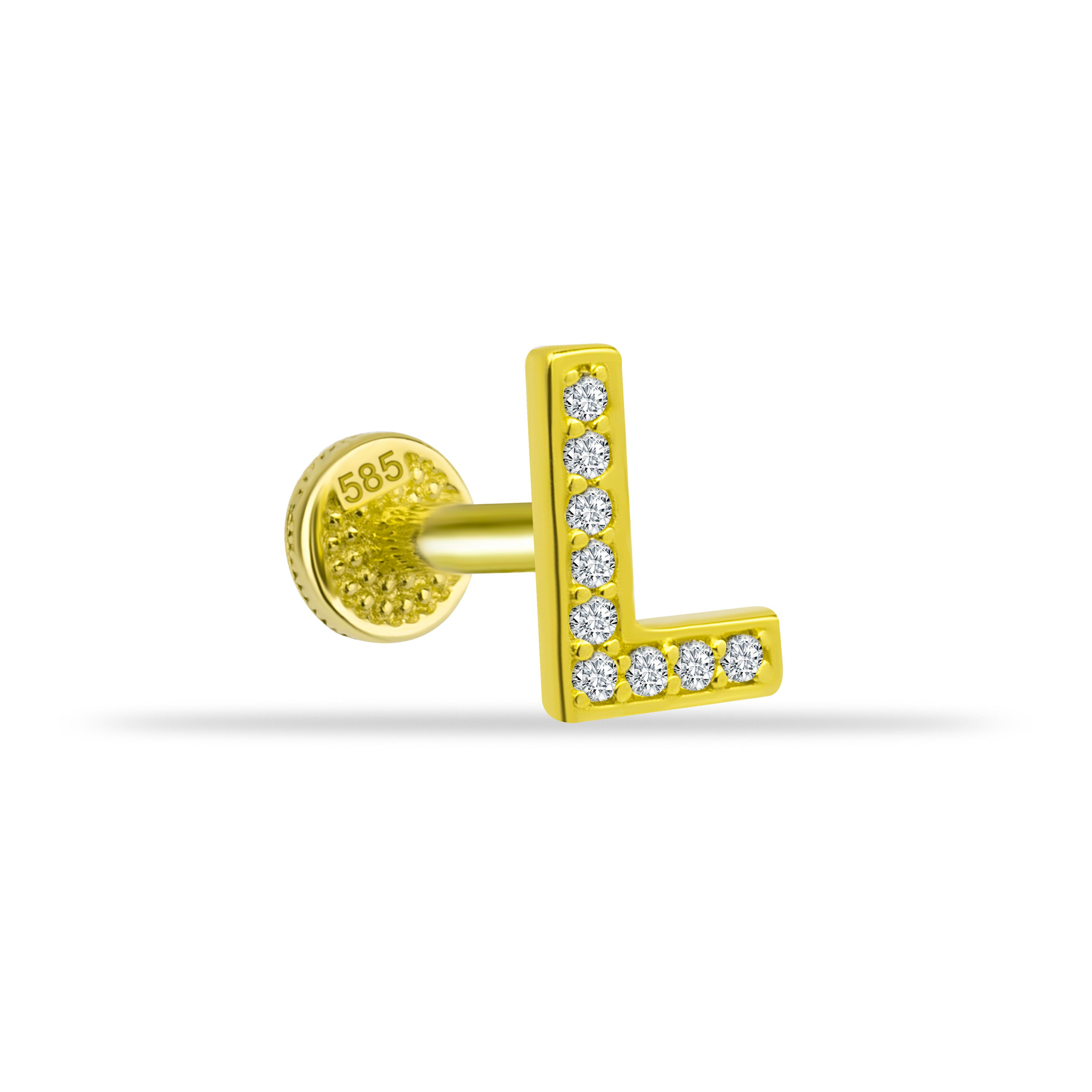 14 Ayar Altın Taşlı Kalp Sallantılı Minimal Tragus Piercing - Dianora Piercing