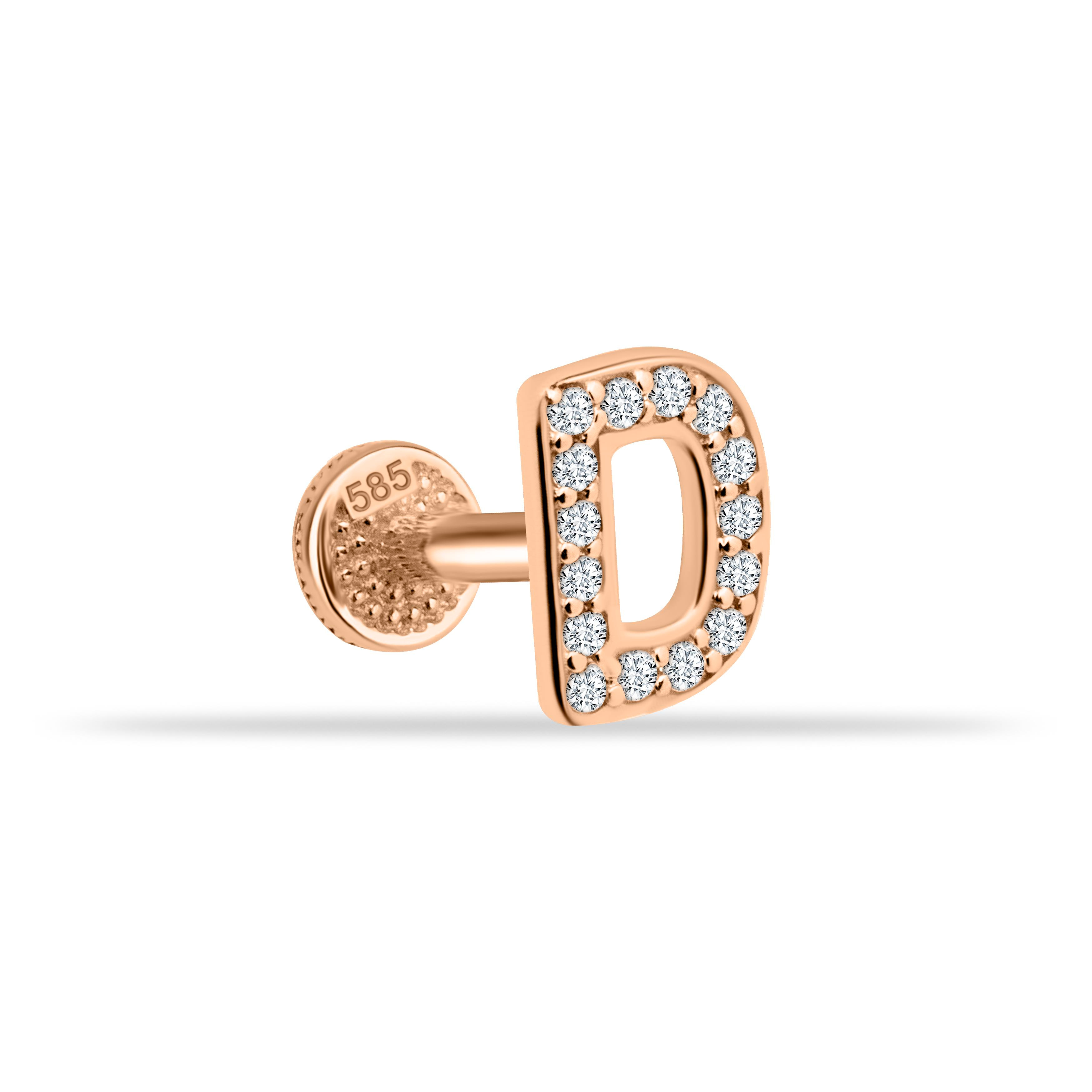 14 Ayar Altın Taşlı Kalp Sallantılı Minimal Tragus Piercing - Dianora Piercing