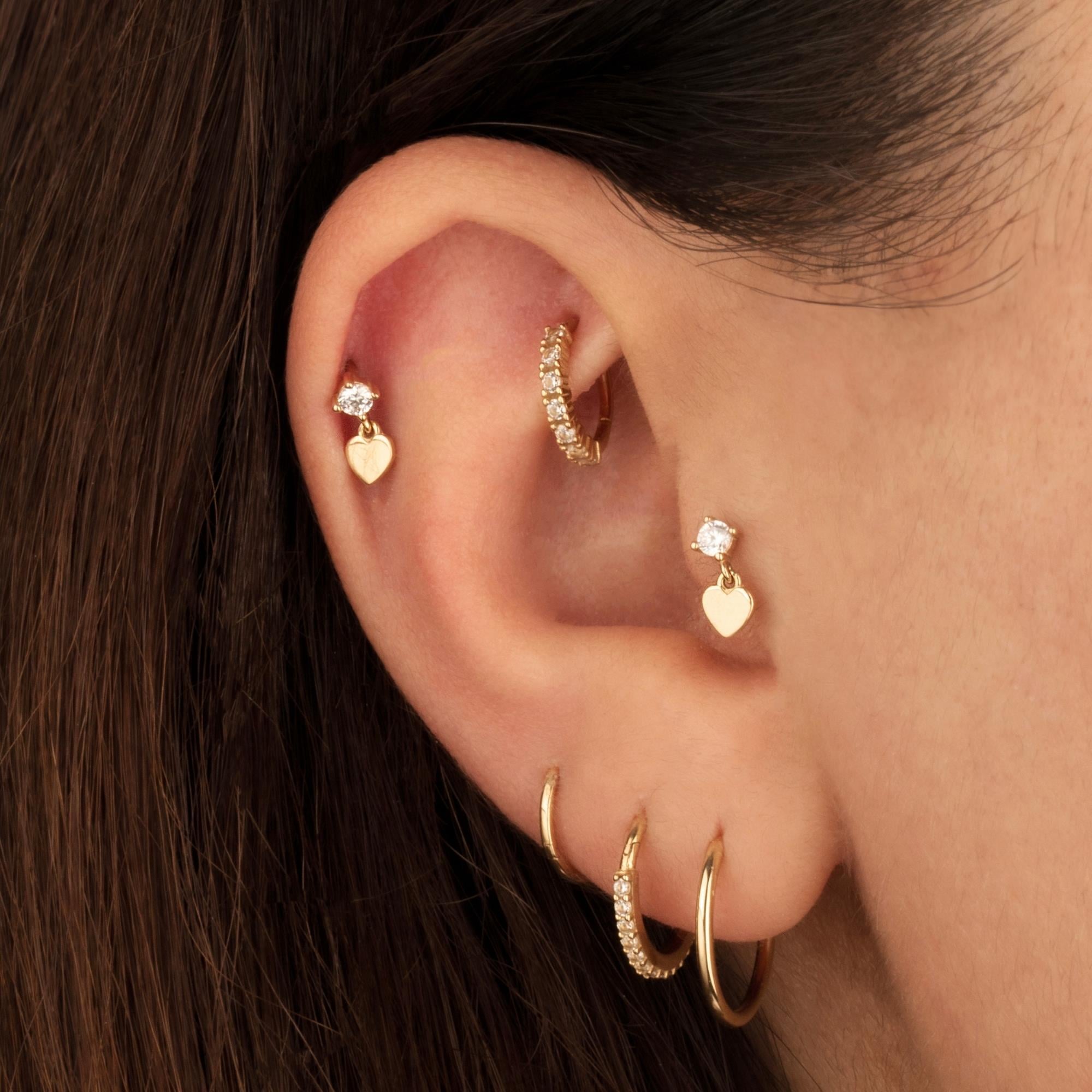 14 Ayar Altın Taşlı Kalp Sallantılı Minimal Helix/Kıkırdak Piercing | Dianora Piercing