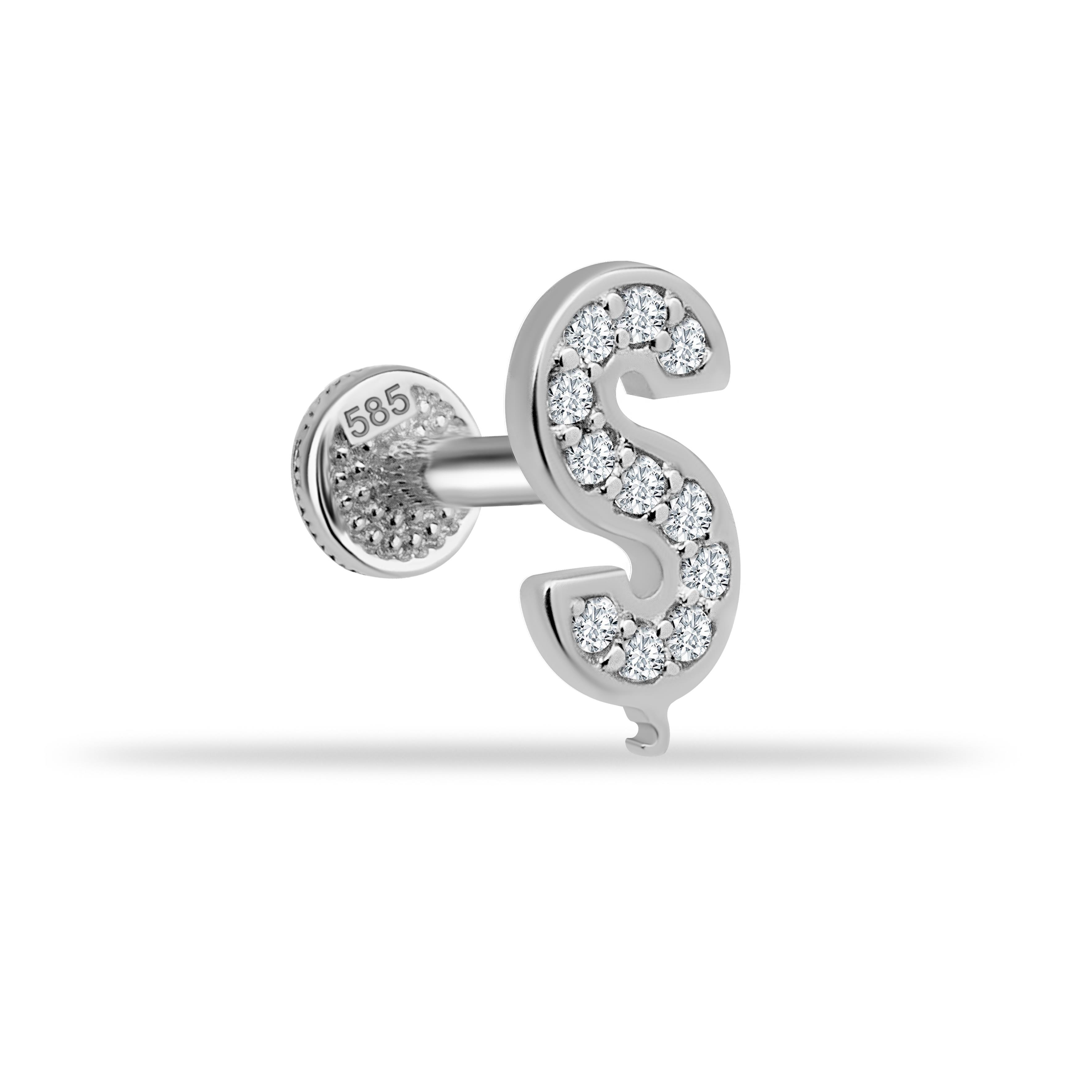 14 Ayar Altın Taşlı Kalp Sallantılı Minimal Tragus Piercing - Dianora Piercing