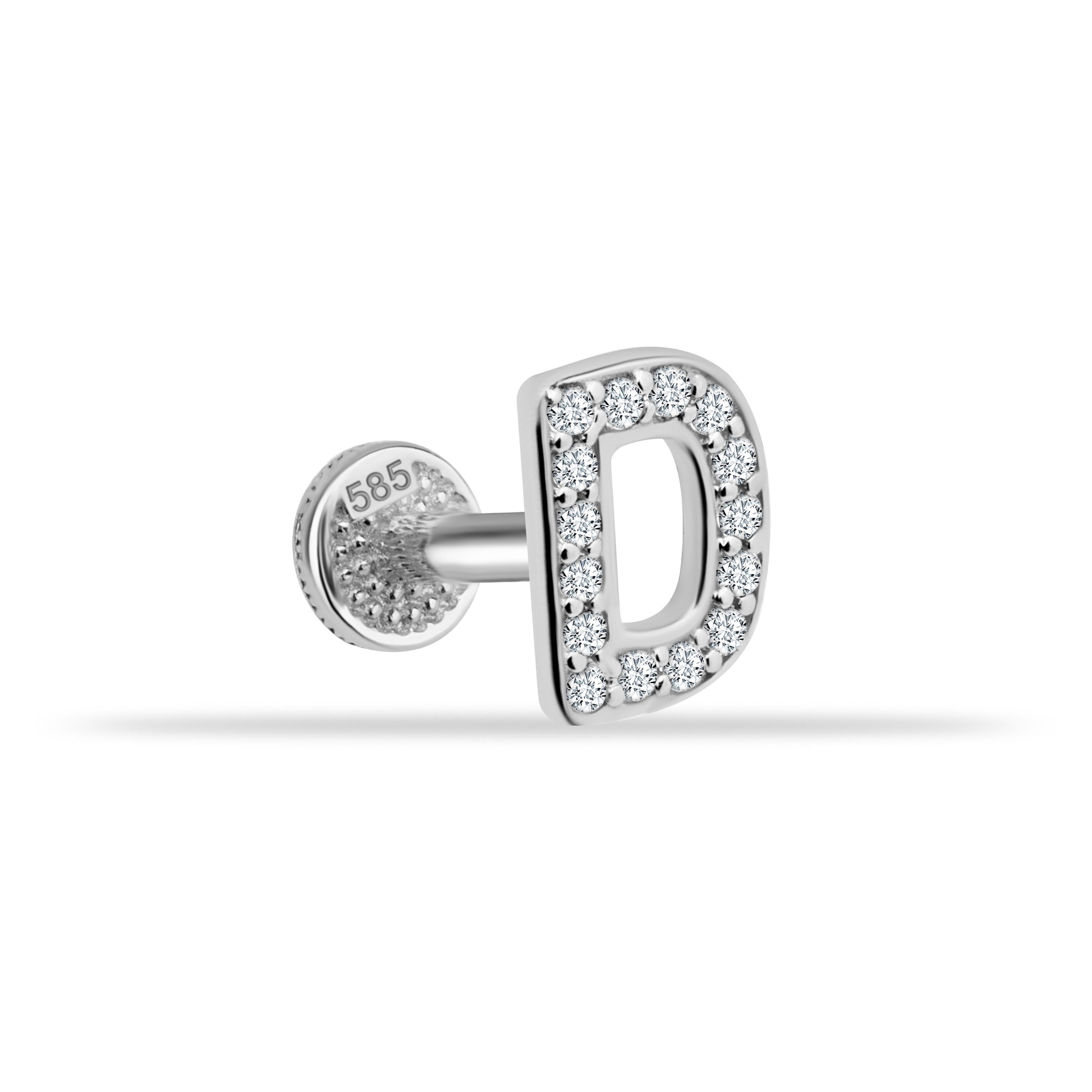 14 Ayar Altın Taşlı Kalp Sallantılı Minimal Tragus Piercing - Dianora Piercing
