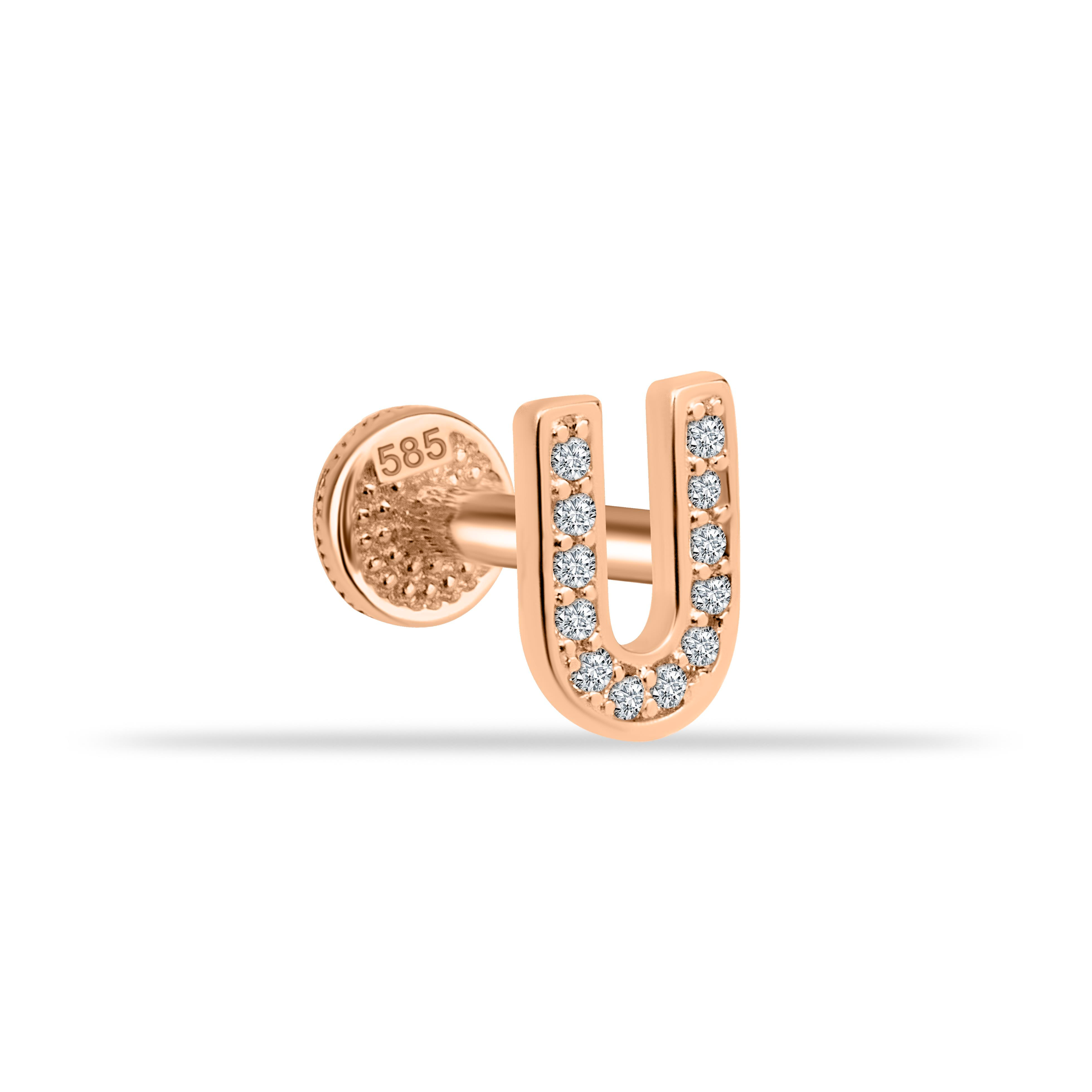 14 Ayar Altın Taşlı Kalp Sallantılı Minimal Tragus Piercing - Dianora Piercing