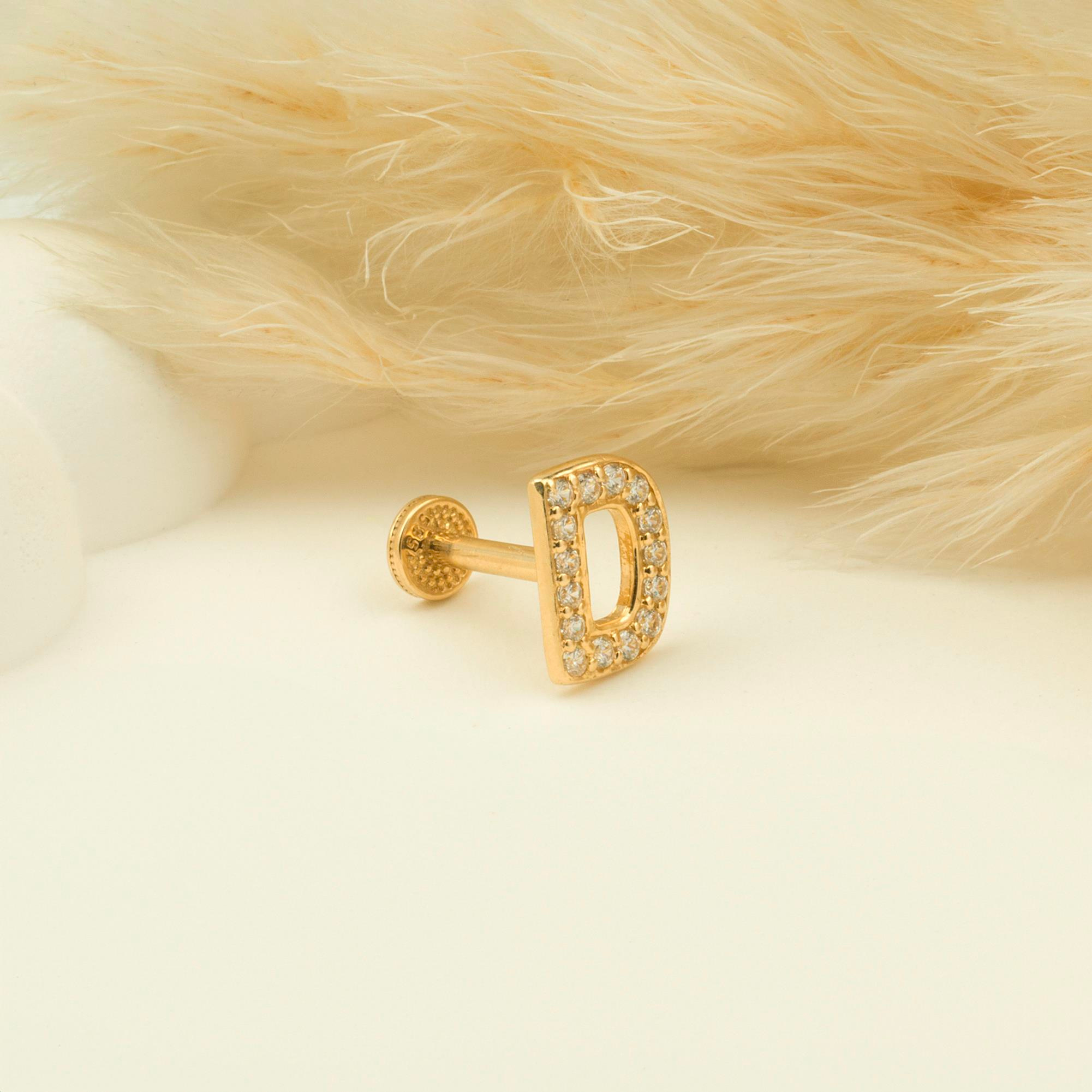 14 Ayar Altın Taşlı Kalp Sallantılı Minimal Tragus Piercing - Dianora Piercing