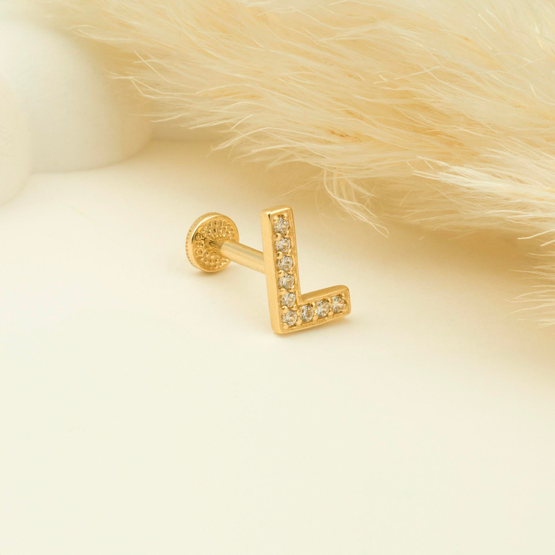 14 Ayar Altın Taşlı Kalp Sallantılı Minimal Tragus Piercing - Dianora Piercing