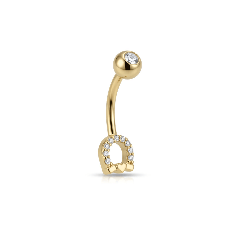 14 Ayar Altın Taşlı Kalpli At Nalı Motifli Göbek Piercing  - Dianora Piercing Jewelry