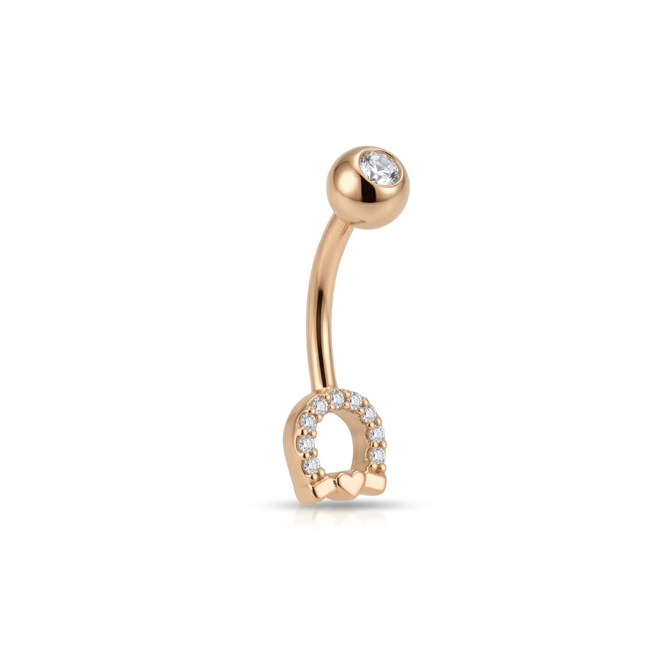 14 Ayar Altın Taşlı Kalpli At Nalı Motifli Göbek Piercing  - Dianora Piercing Jewelry