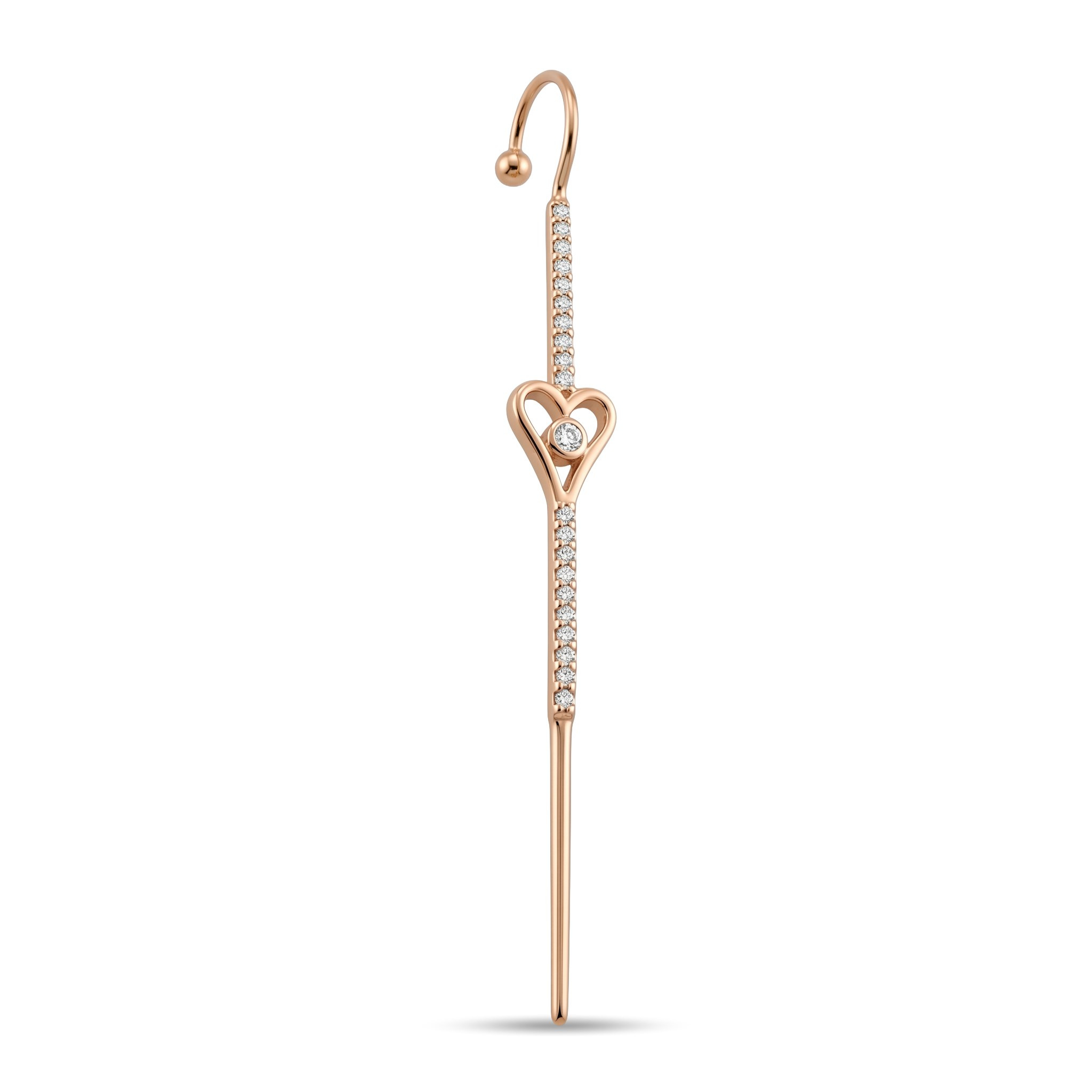 14 Ayar Altın Taşlı Kalpli Hook/Baston Küpe - Dianora Piercing Jewelry