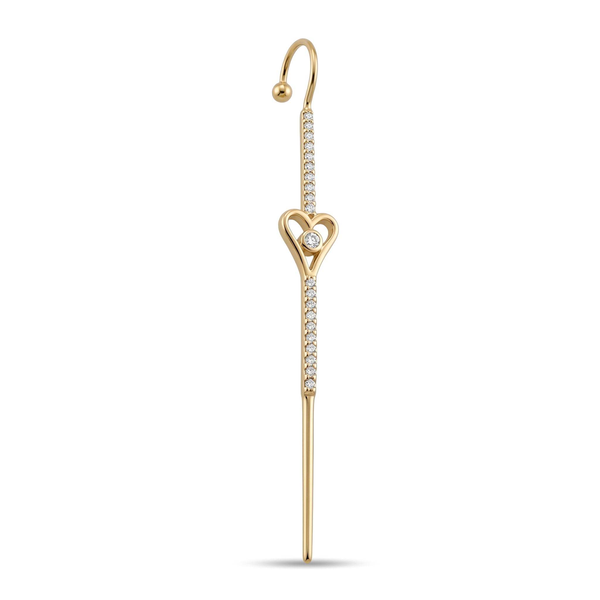 14 Ayar Altın Taşlı Kalpli Hook/Baston Küpe - Dianora Piercing Jewelry