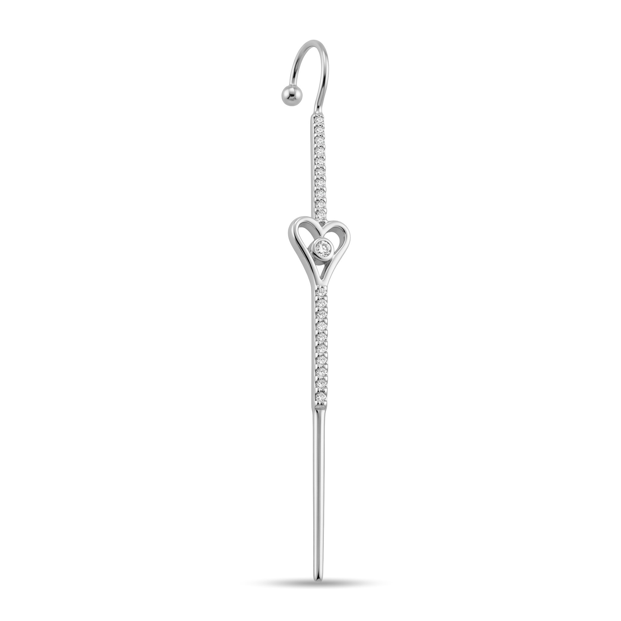 14 Ayar Altın Taşlı Kalpli Hook/Baston Küpe - Dianora Piercing Jewelry