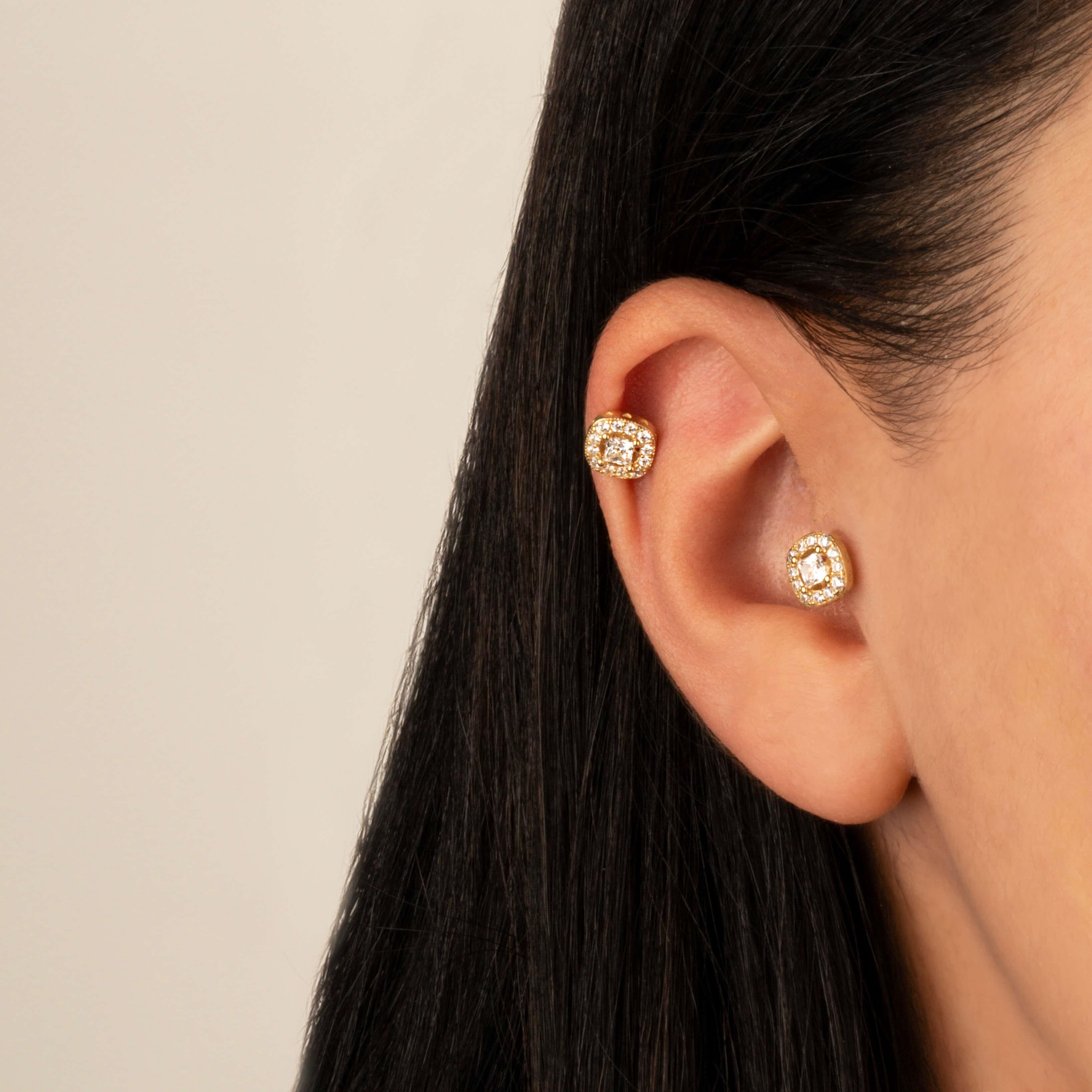 14 Ayar Altın Taşlı Kalpli Yıldız Sallantılı Minimal Tragus Piercing - Dianora Piercing