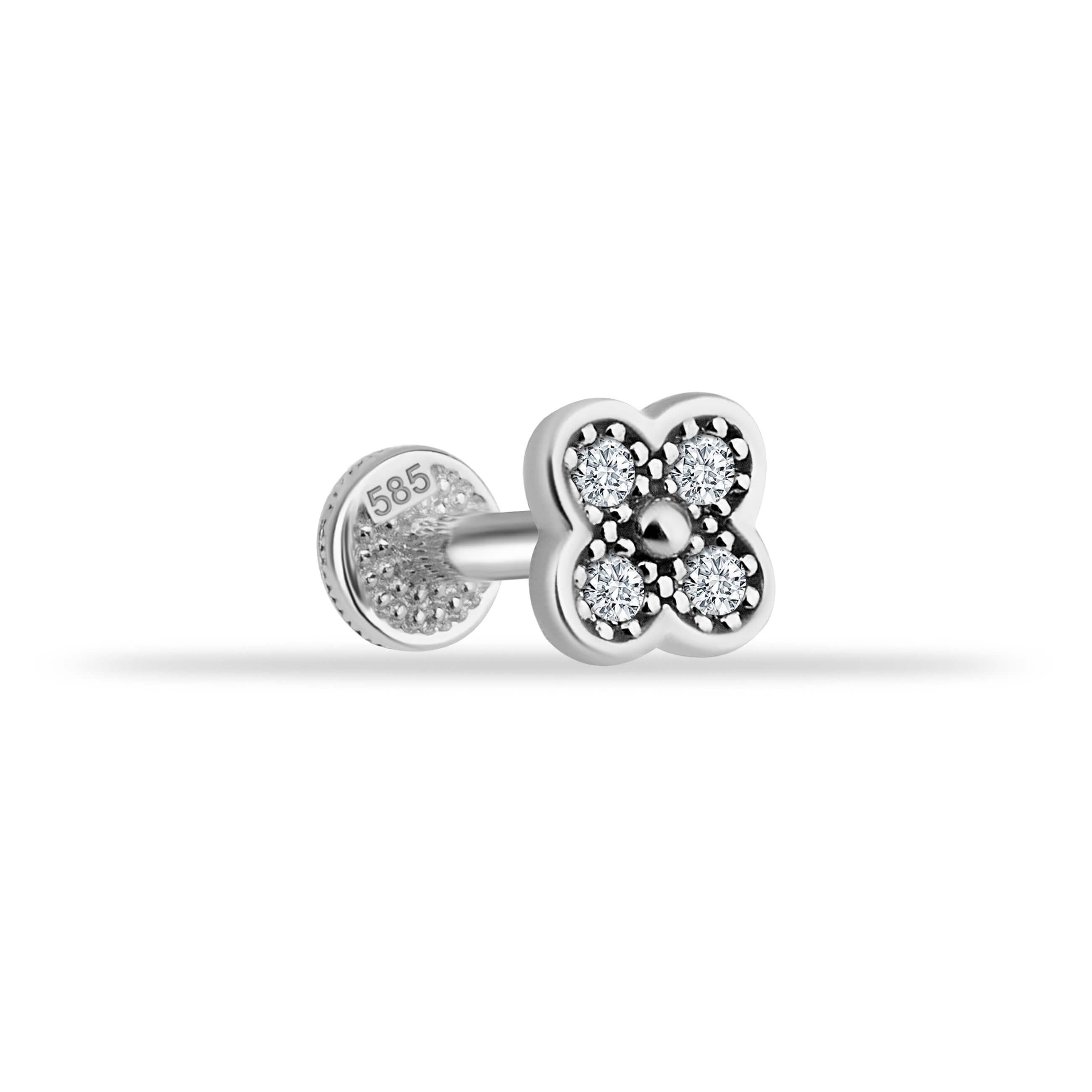 14 Ayar Altın Taşlı Kalpli Yıldız Sallantılı Minimal Tragus Piercing - Dianora Piercing