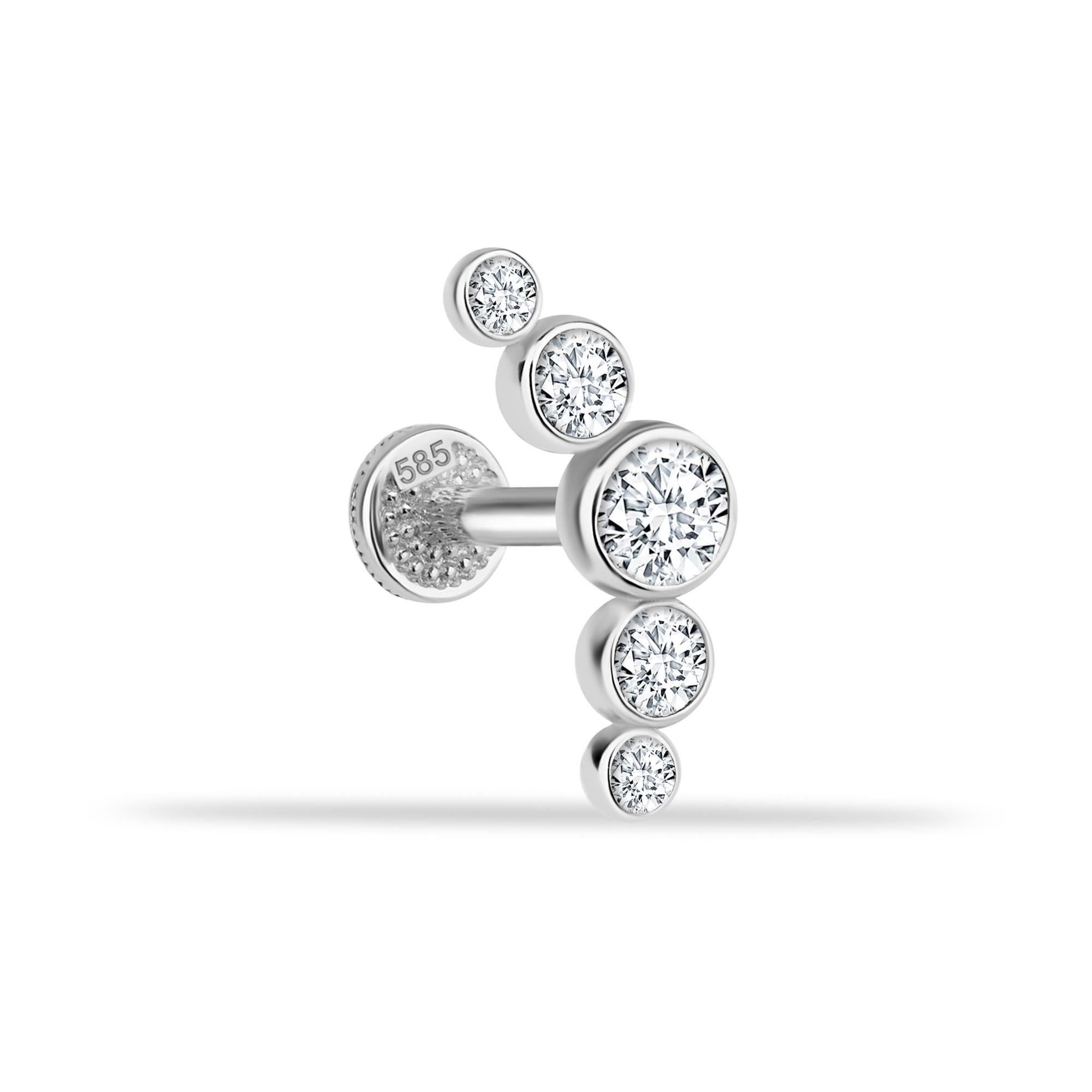 14 Ayar Altın Taşlı Kalpli Yıldız Sallantılı Minimal Tragus Piercing - Dianora Piercing