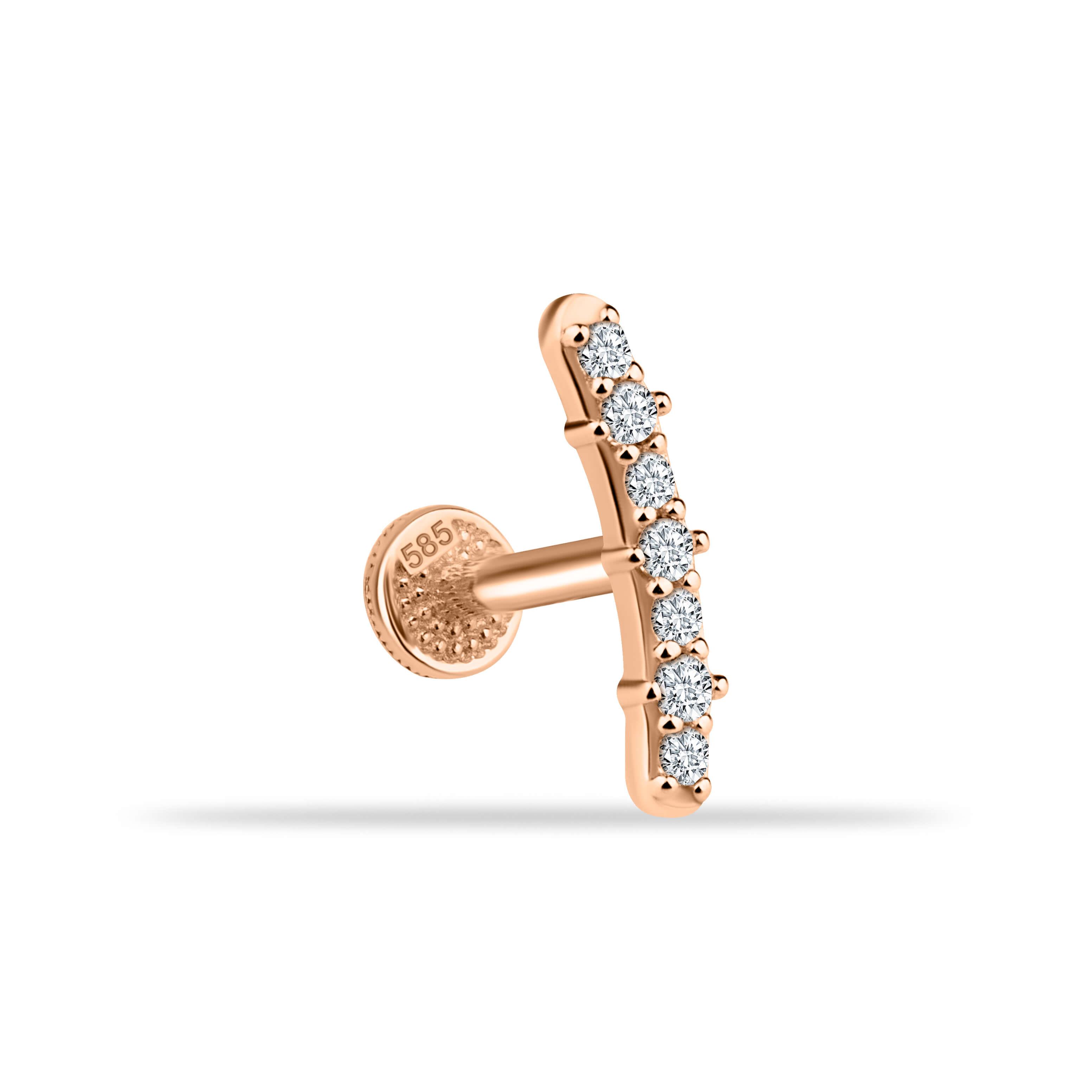 14 Ayar Altın Taşlı Kalpli Yıldız Sallantılı Minimal Tragus Piercing - Dianora Piercing