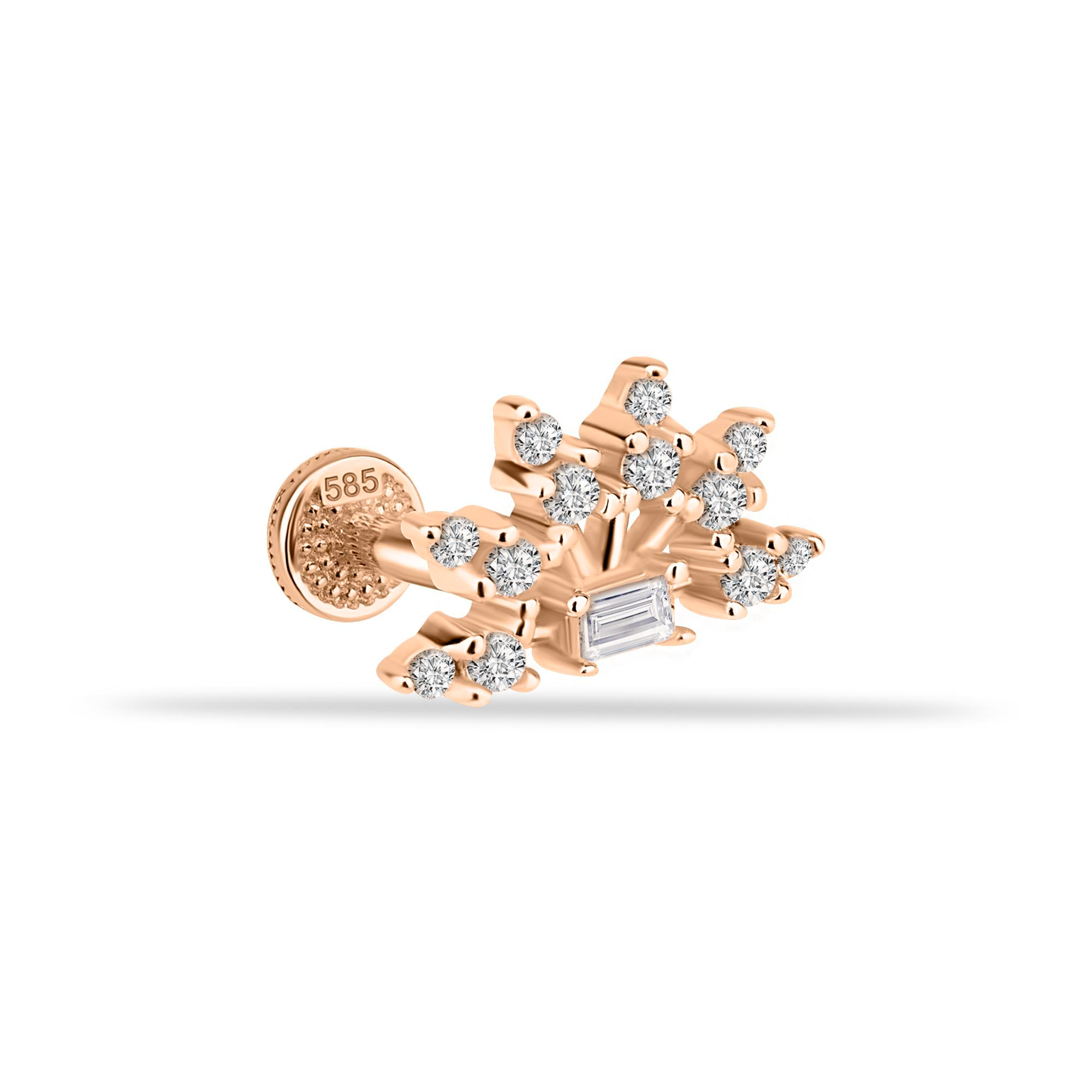 14 Ayar Altın Taşlı Kalpli Yıldız Sallantılı Minimal Tragus Piercing - Dianora Piercing
