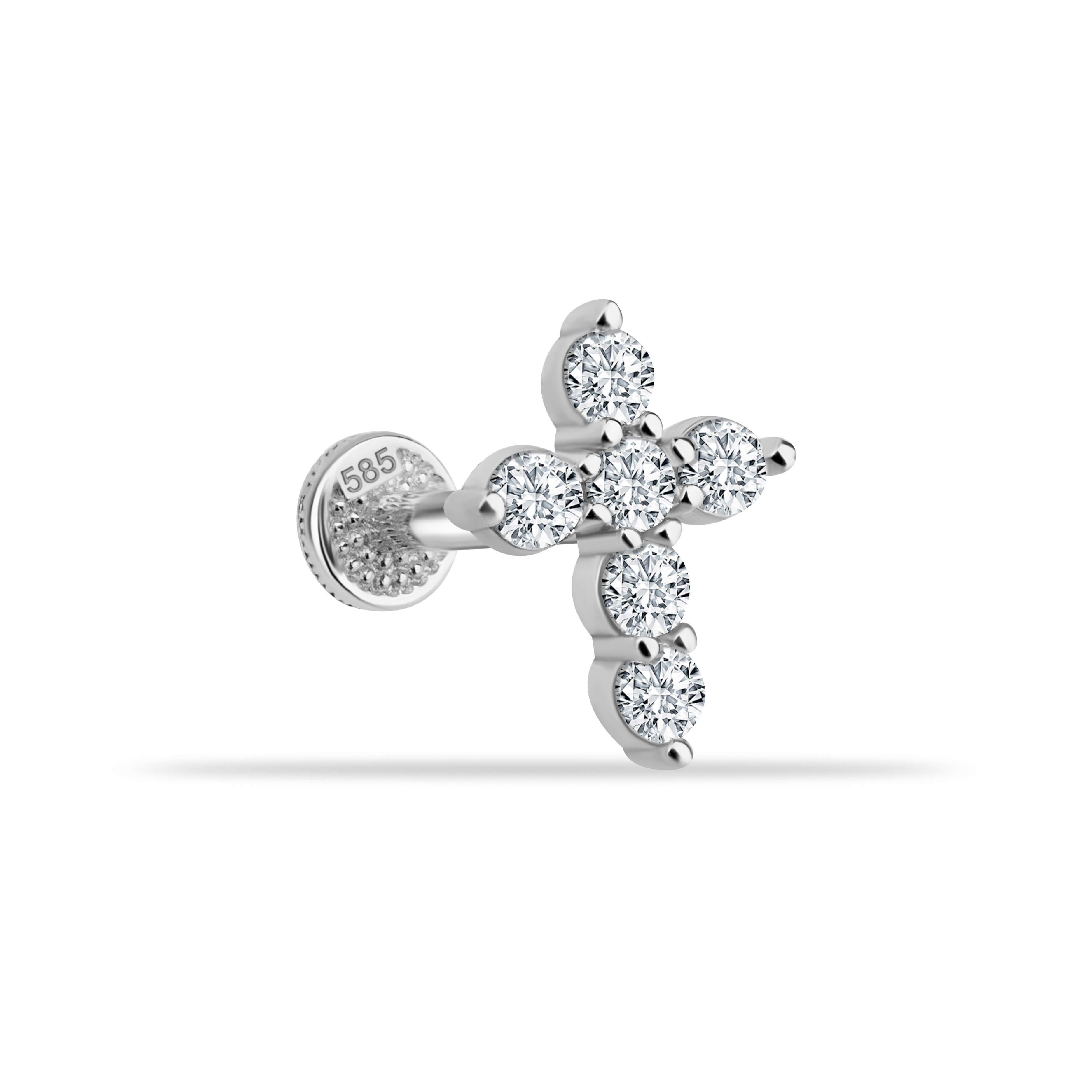14 Ayar Altın Taşlı Kalpli Yıldız Sallantılı Minimal Tragus Piercing - Dianora Piercing