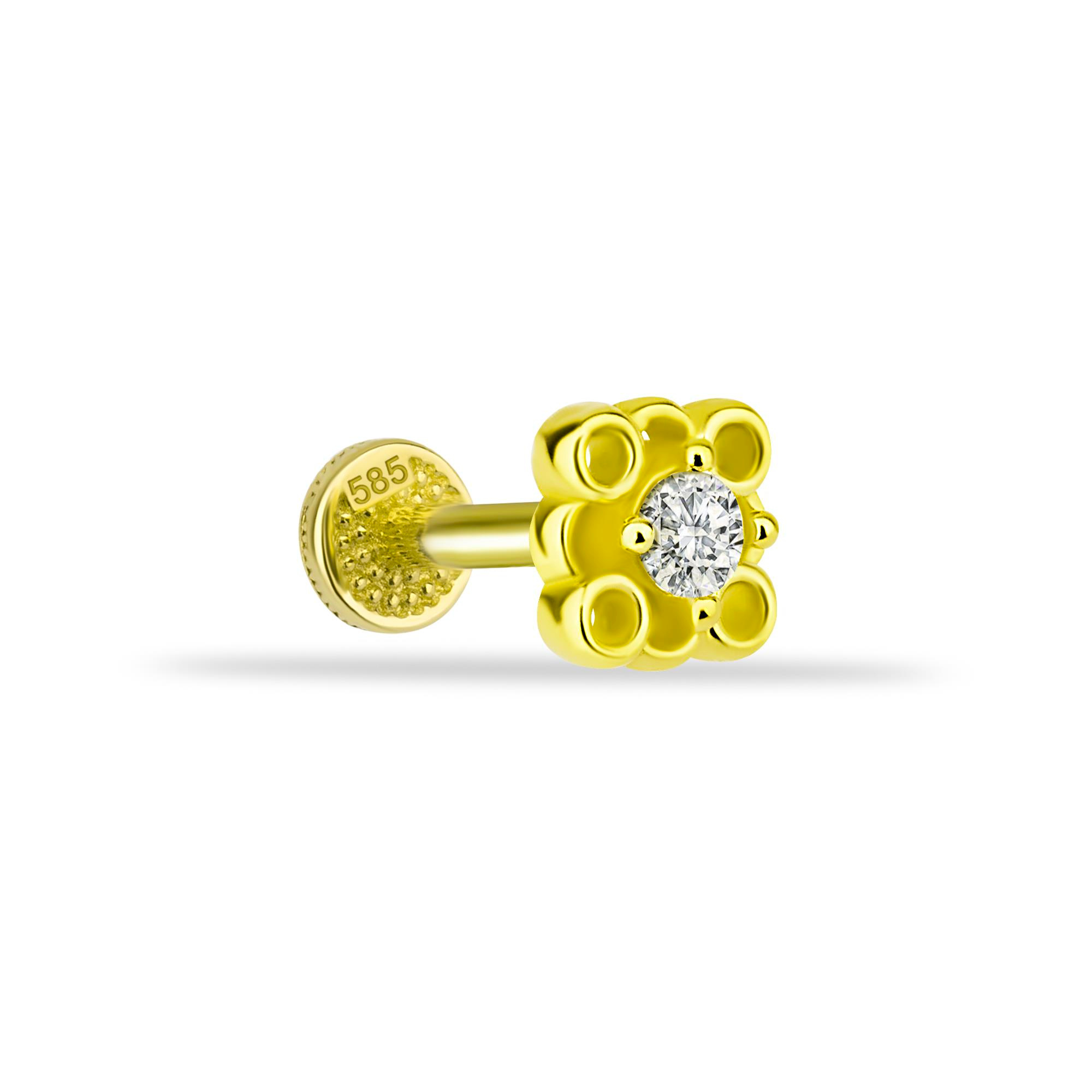 14 Ayar Altın Taşlı Kalpli Yıldız Sallantılı Minimal Tragus Piercing - Dianora Piercing