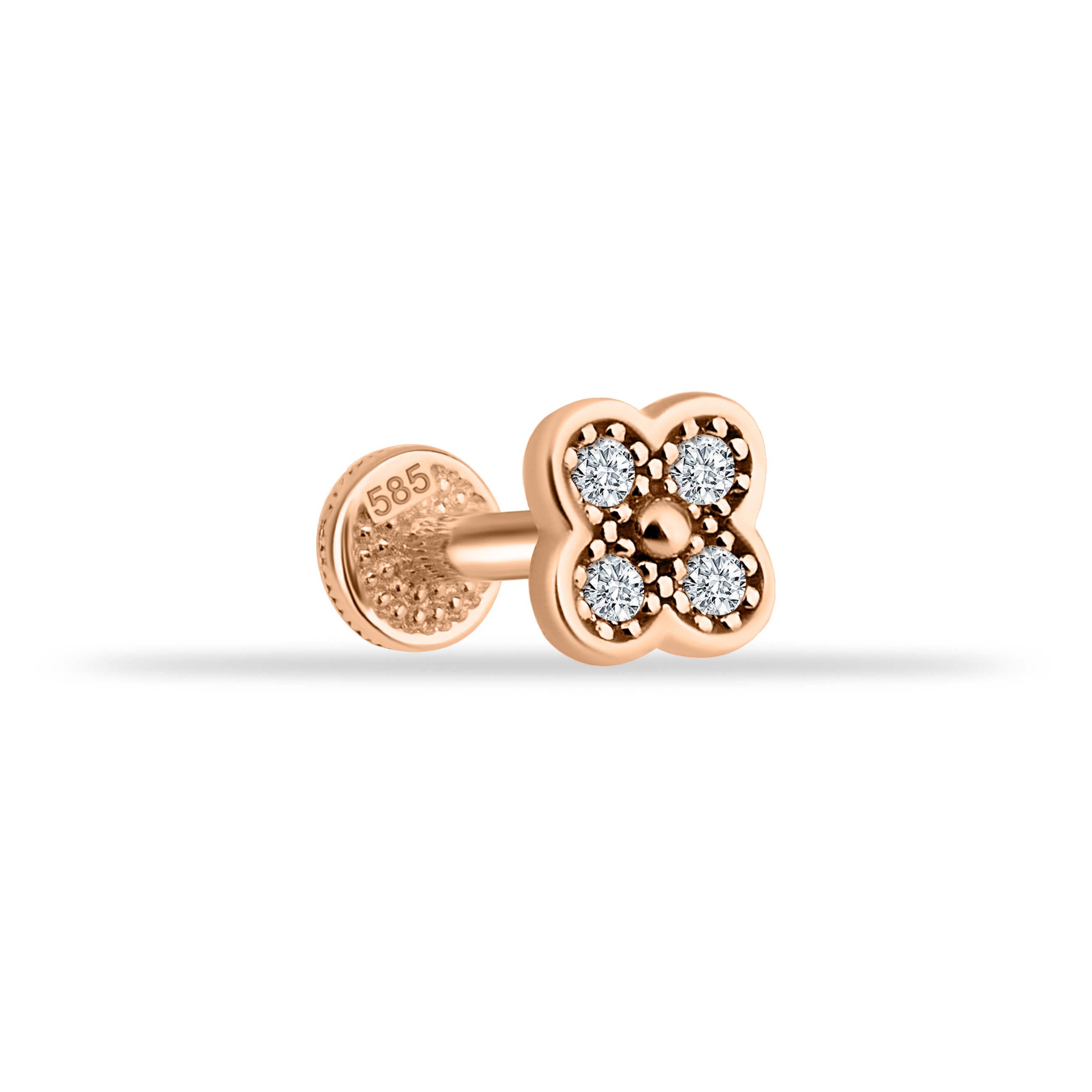 14 Ayar Altın Taşlı Kalpli Yıldız Sallantılı Minimal Tragus Piercing - Dianora Piercing