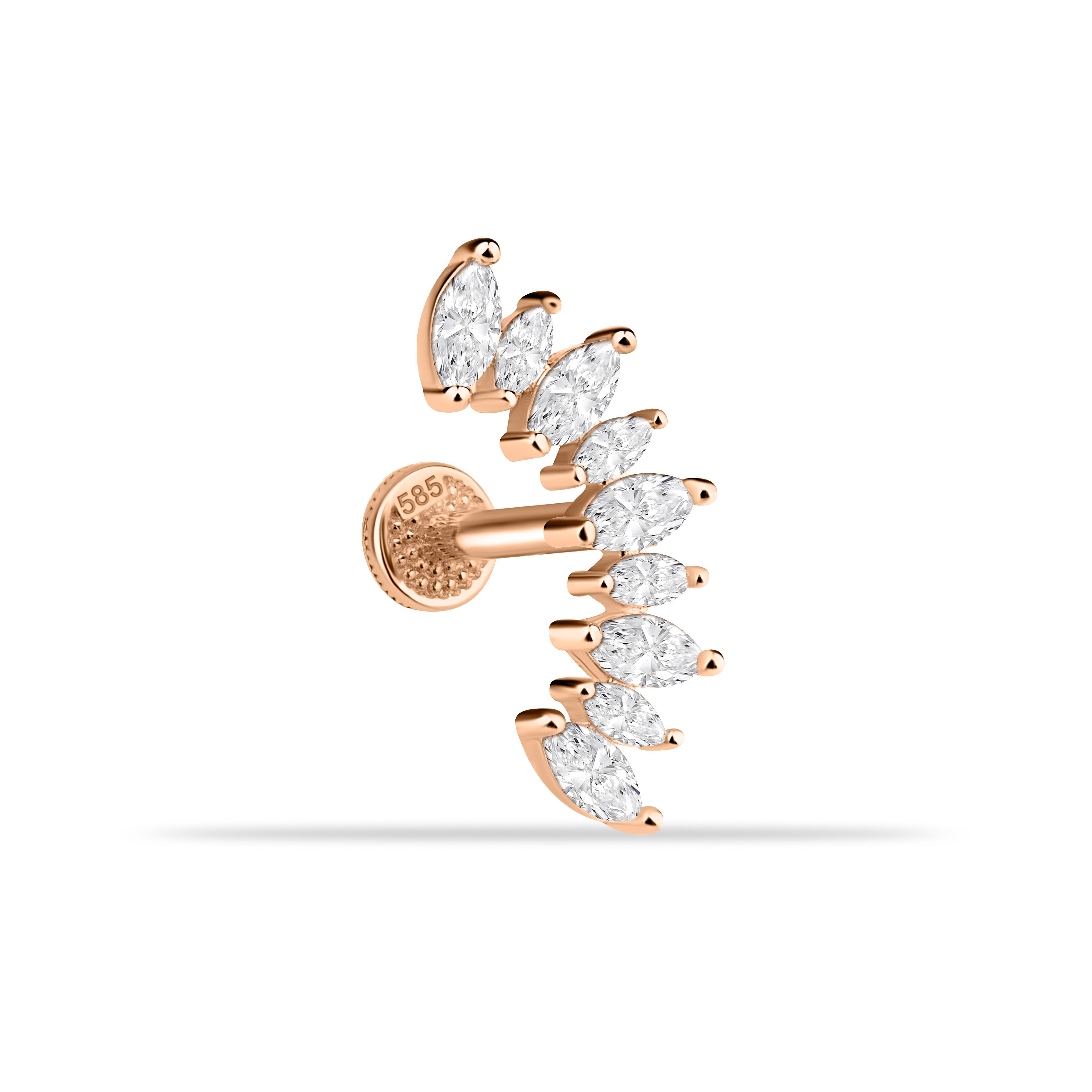 14 Ayar Altın Taşlı Kalpli Yıldız Sallantılı Minimal Tragus Piercing - Dianora Piercing