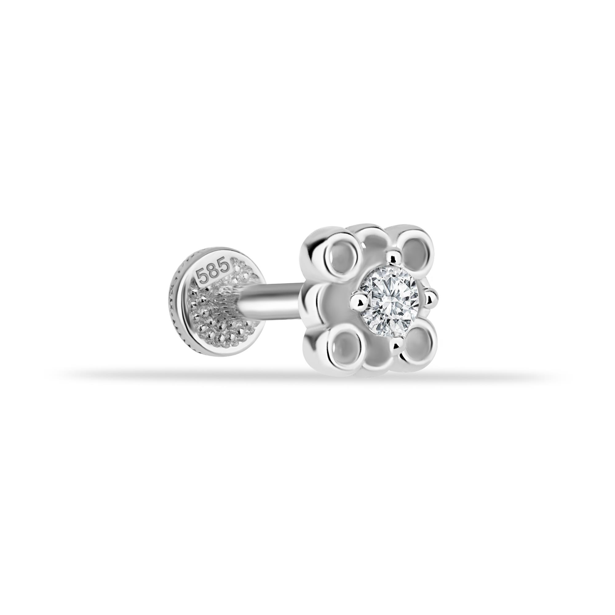 14 Ayar Altın Taşlı Kalpli Yıldız Sallantılı Minimal Tragus Piercing - Dianora Piercing