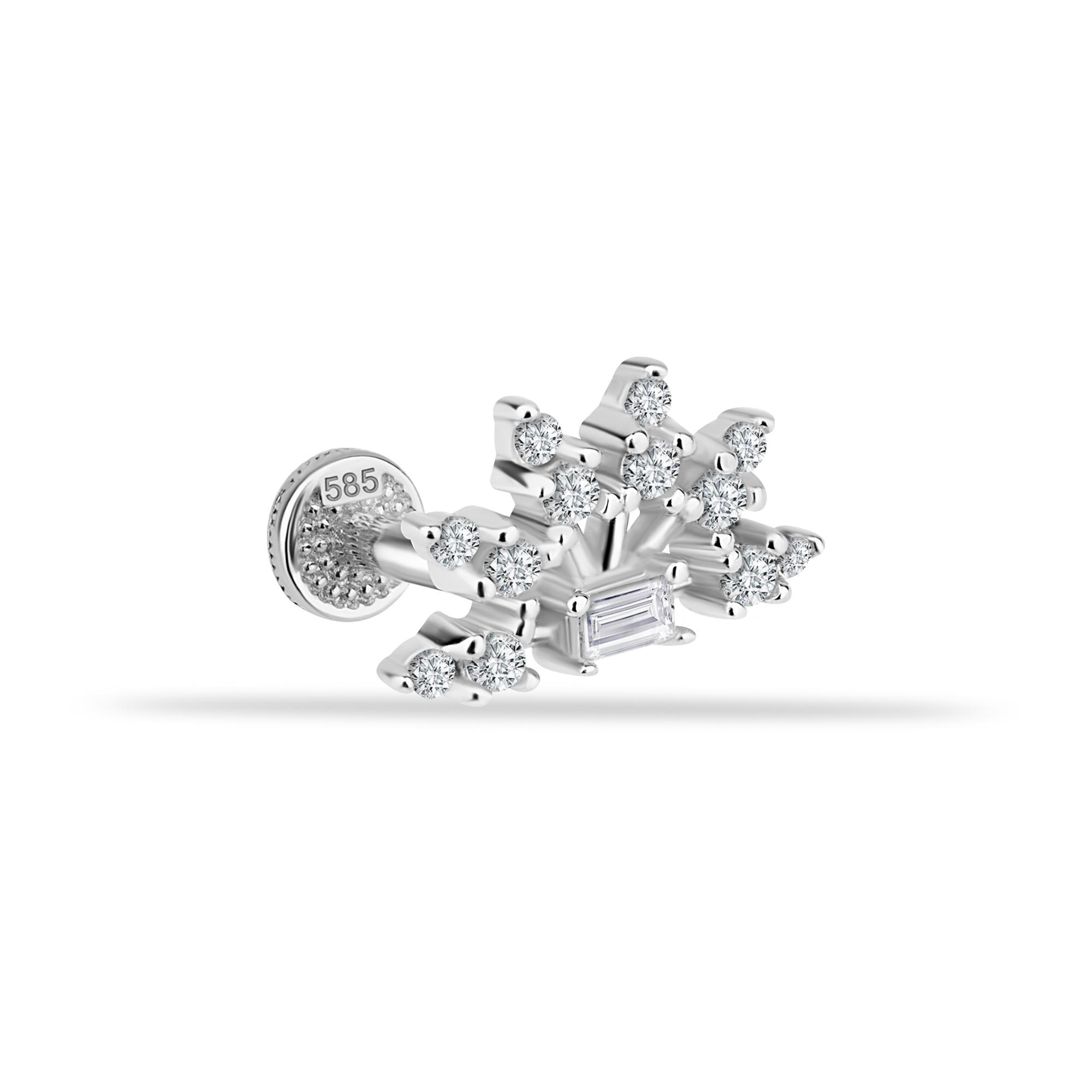 14 Ayar Altın Taşlı Kalpli Yıldız Sallantılı Minimal Tragus Piercing - Dianora Piercing