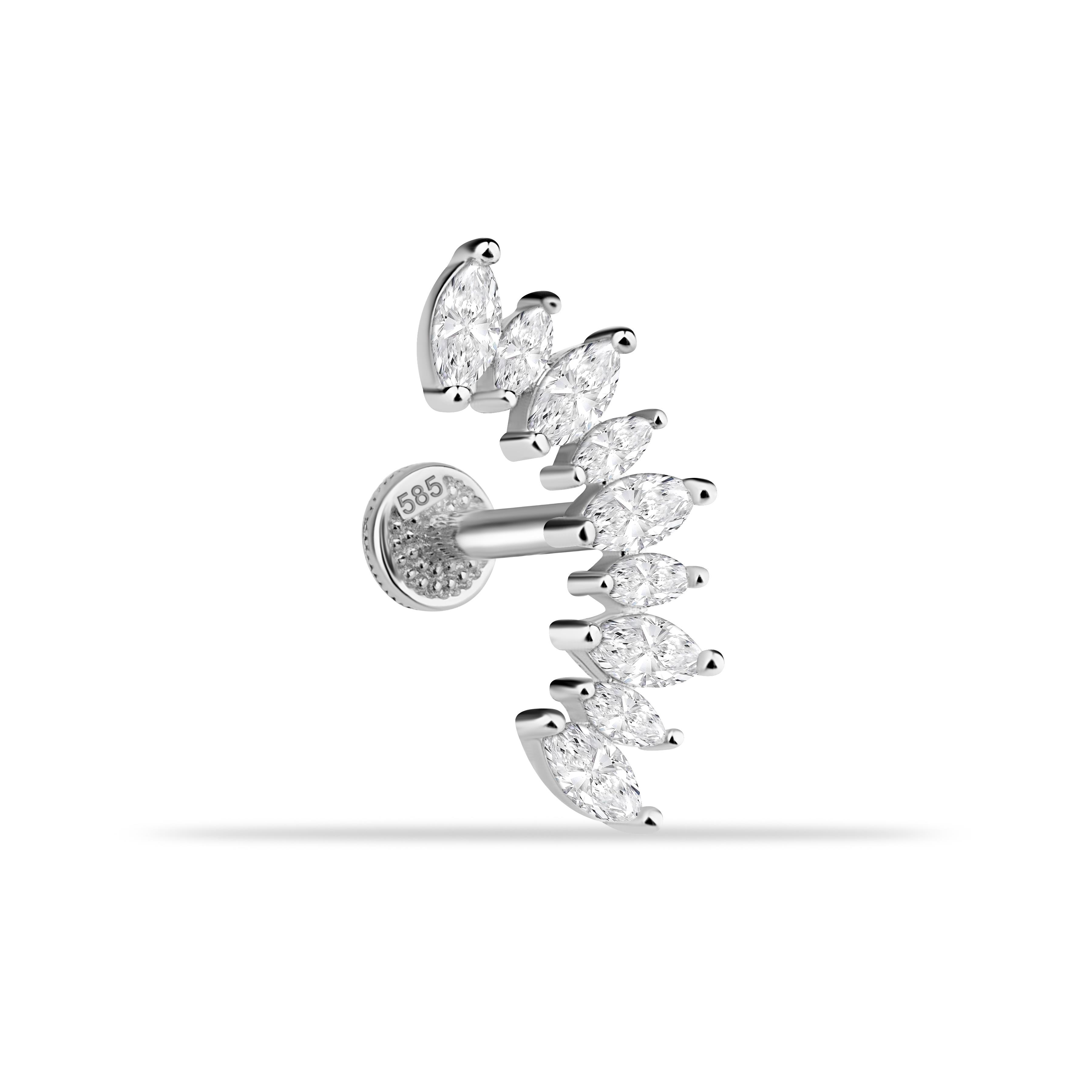 14 Ayar Altın Taşlı Kalpli Yıldız Sallantılı Minimal Tragus Piercing - Dianora Piercing