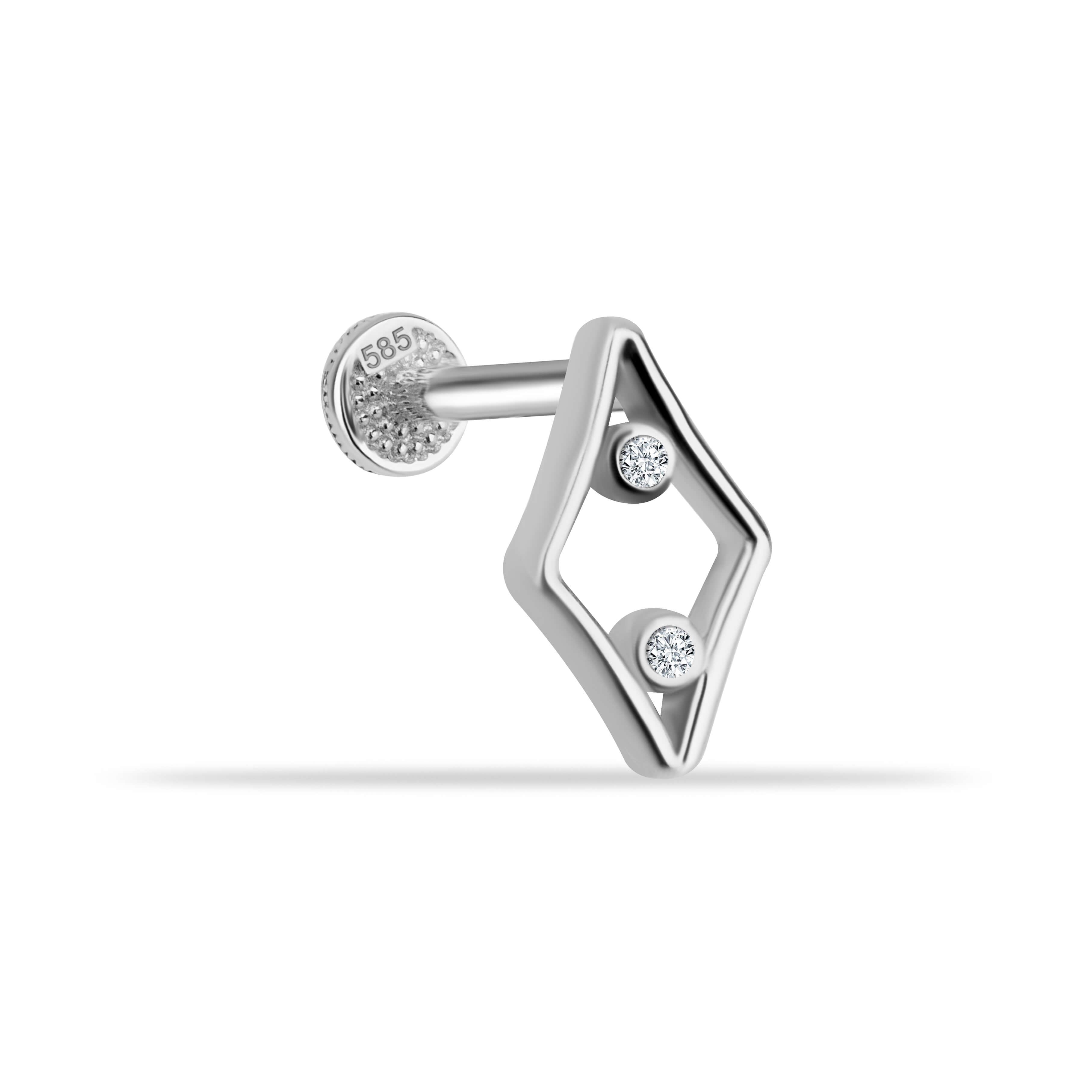14 Ayar Altın Taşlı Kalpli Yıldız Sallantılı Minimal Tragus Piercing - Dianora Piercing