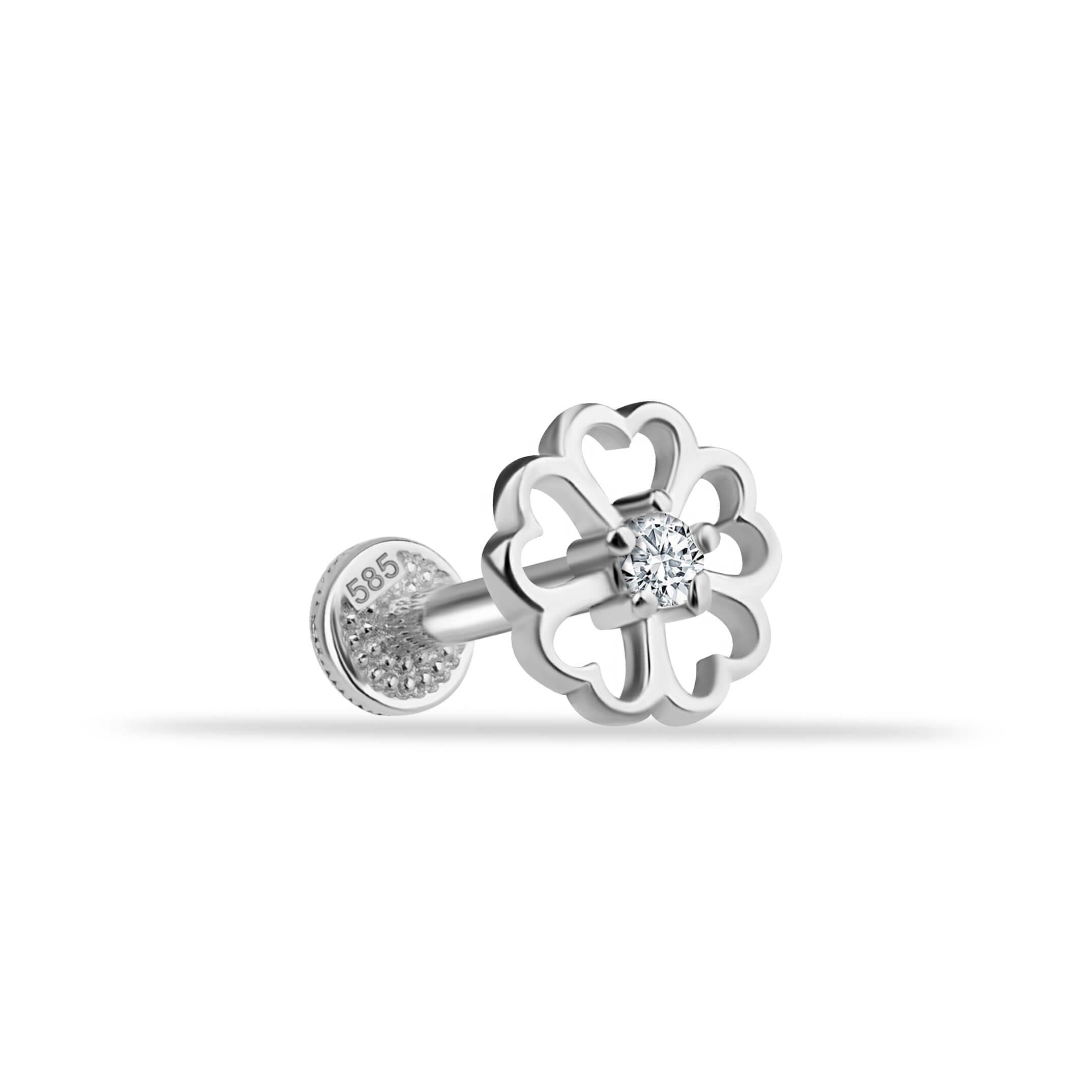 14 Ayar Altın Taşlı Kalpli Yıldız Sallantılı Minimal Tragus Piercing - Dianora Piercing