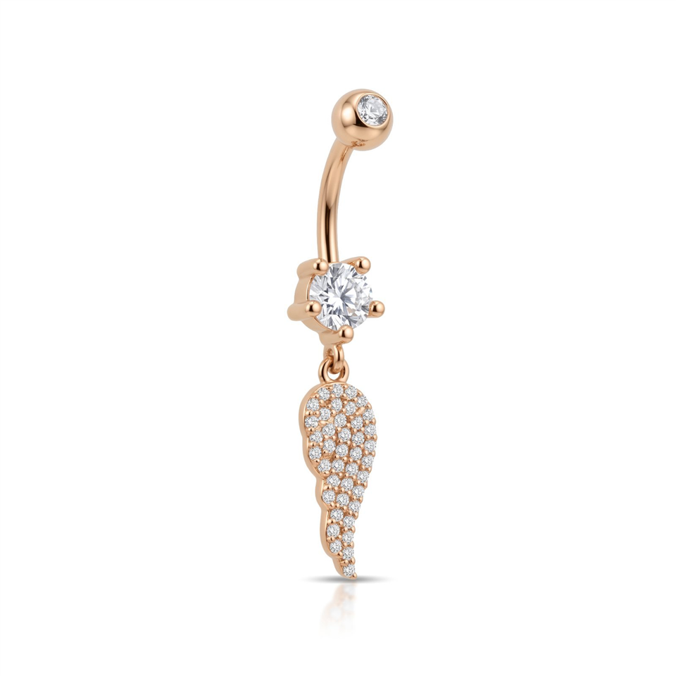 14 Ayar Altın Taşlı Kanat Sallantılı Göbek Piercing - Dianora Piercing Jewelry