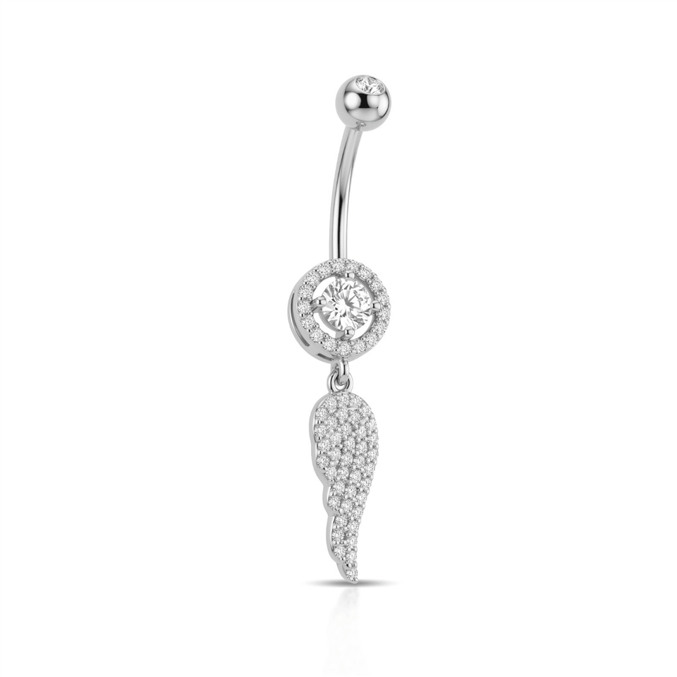 14 Ayar Altın Taşlı Kanat Sallantılı Göbek Piercing - Dianora Piercing Jewelry