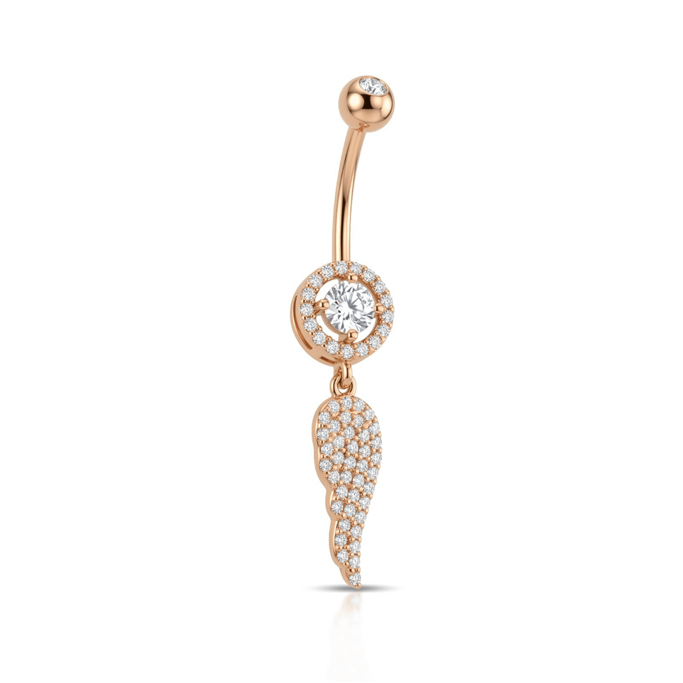 14 Ayar Altın Taşlı Kanat Sallantılı Göbek Piercing - Dianora Piercing Jewelry