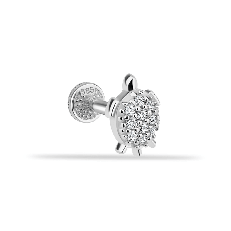 14 Ayar Altın Taşlı Kaplumbağa Motifli Minimal Tragus Piercing - Dianora Piercing Jewelry