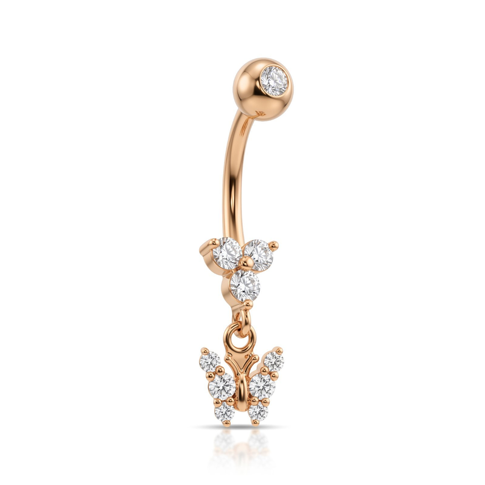 14 Ayar Altın Taşlı Kelebek Sallantılı Göbek Piercing - Dianora Piercing Jewelry