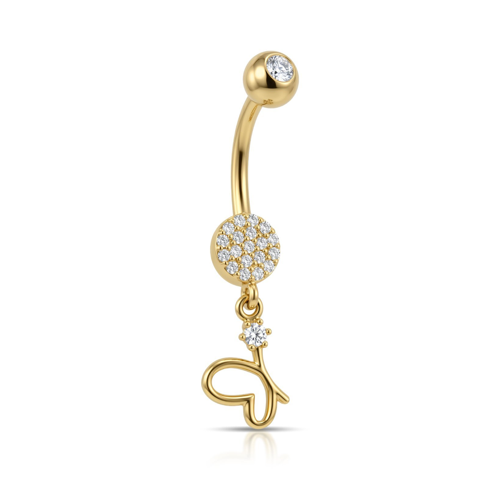 14 Ayar Altın Taşlı Kelebek Sallantılı Göbek Piercing - Dianora Piercing Jewelry